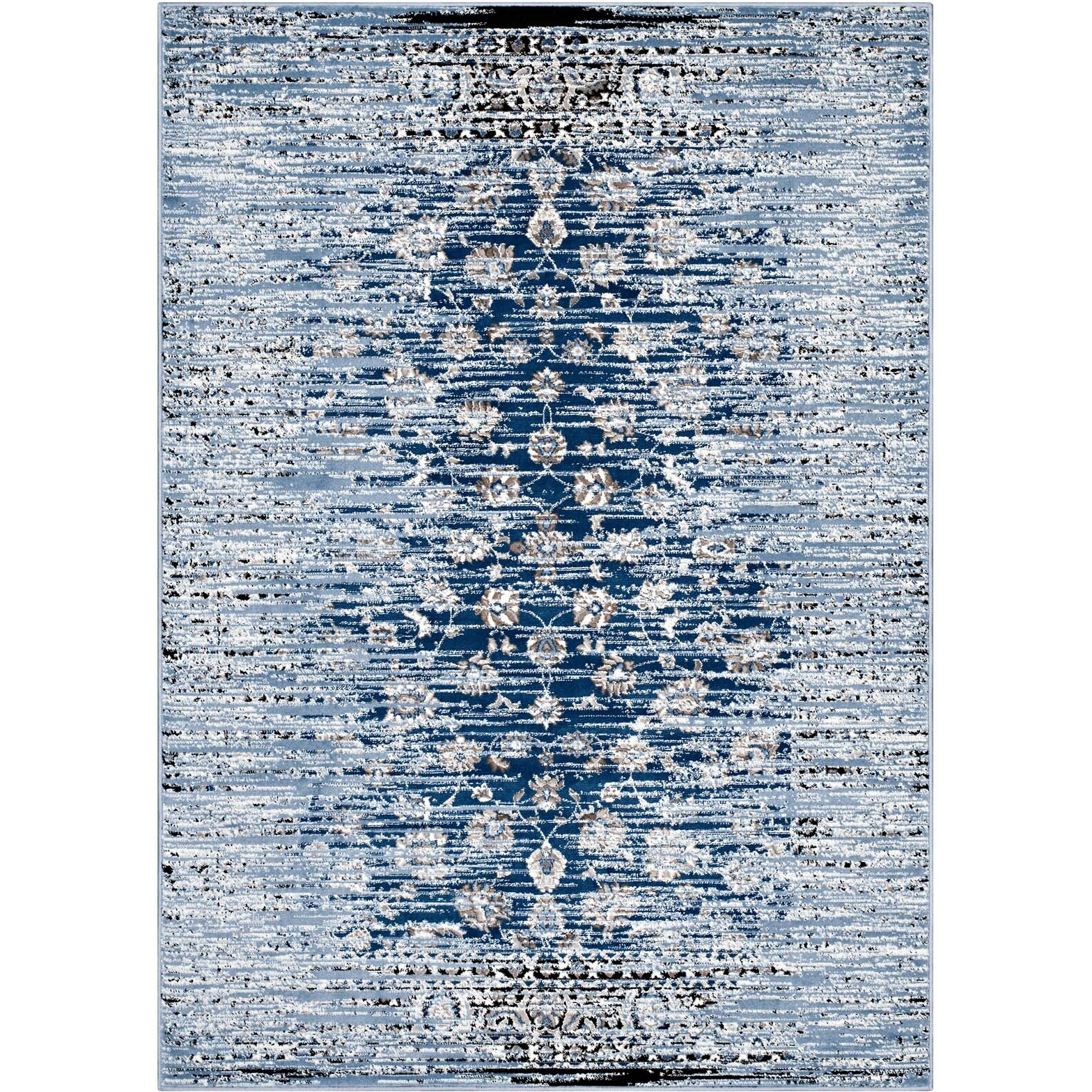 Chiara Distressed Floral Lattice Contemporary 8x10 Area Rug - Moroccan Blue