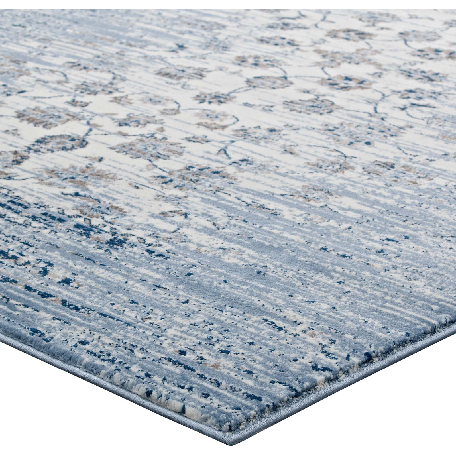 Chiara Distressed Floral Lattice Contemporary 8x10 Area Rug - Moroccan Blue and Ivory