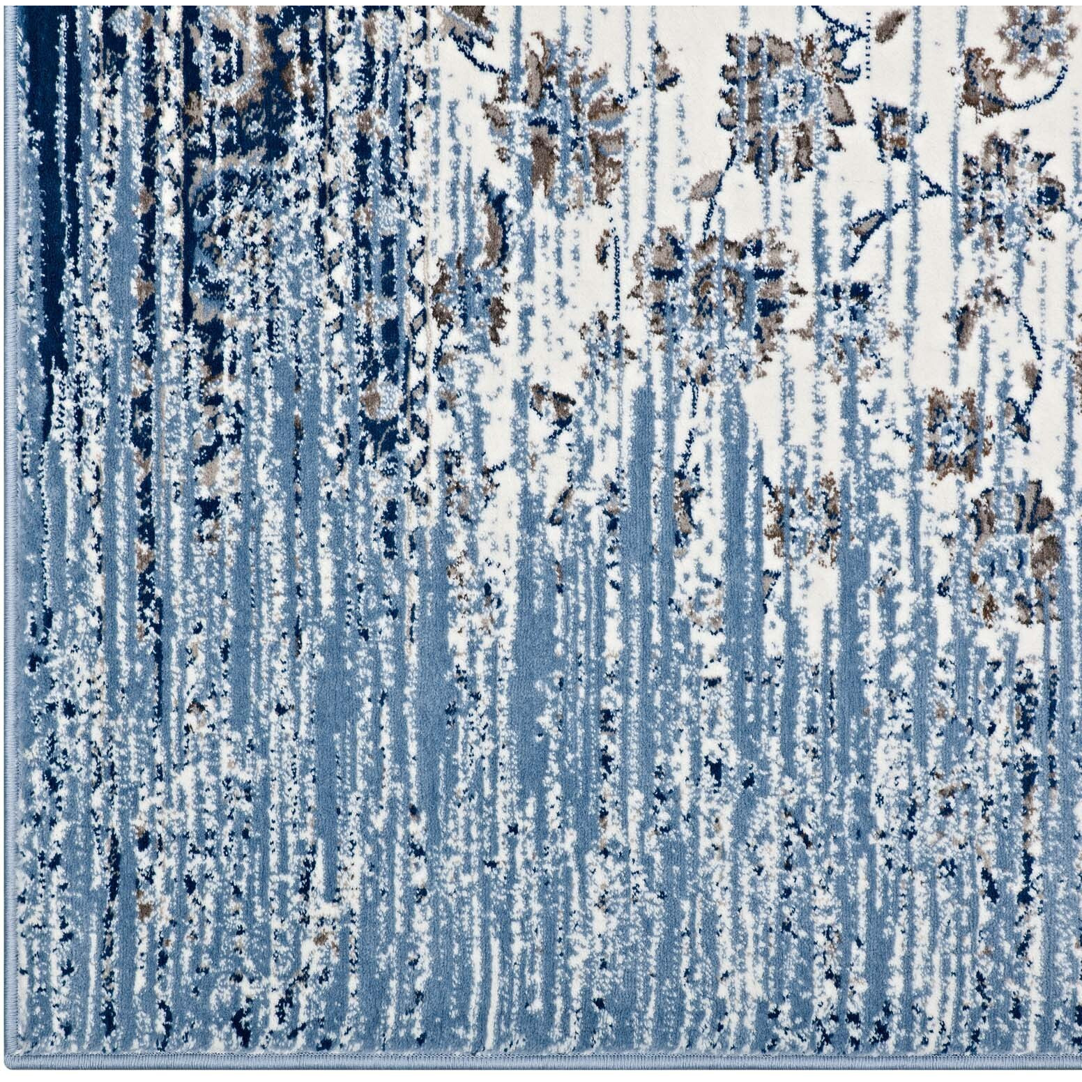 Chiara Distressed Floral Lattice Contemporary 8x10 Area Rug - Moroccan Blue and Ivory
