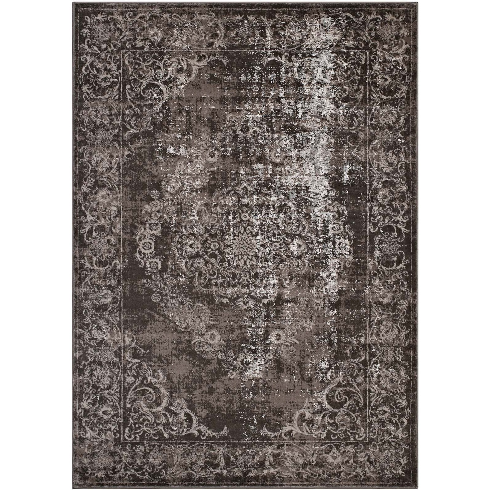 Gamela Rustic Vintage Ornate Floral Medallion 5x8 Area Rug - Antique Light and Dark Brown