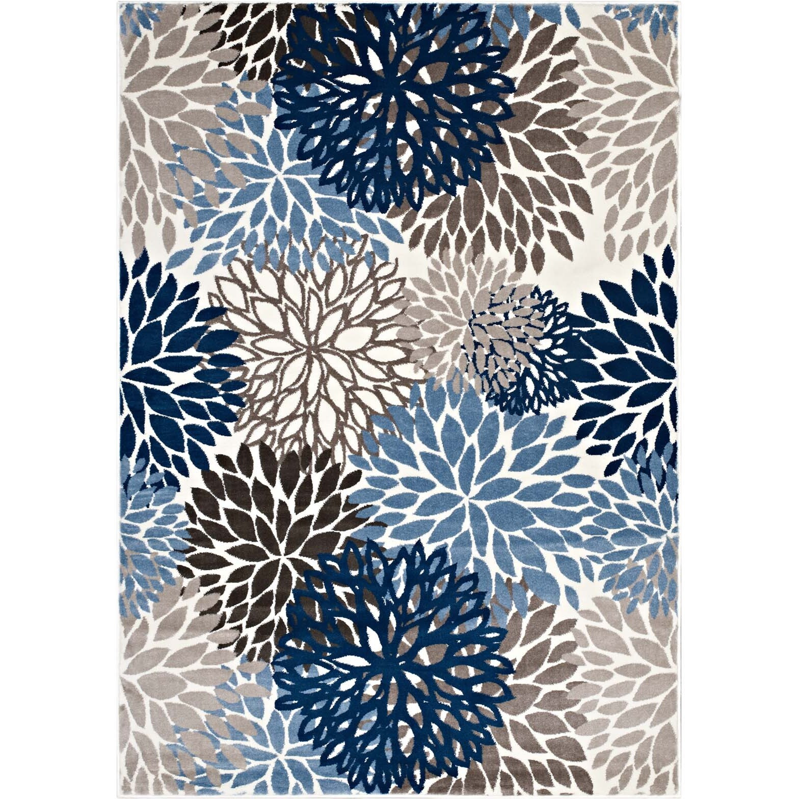 Calithea Vintage Classic Abstract Floral 5x8  Area Rug - Blue, Brown and Beige