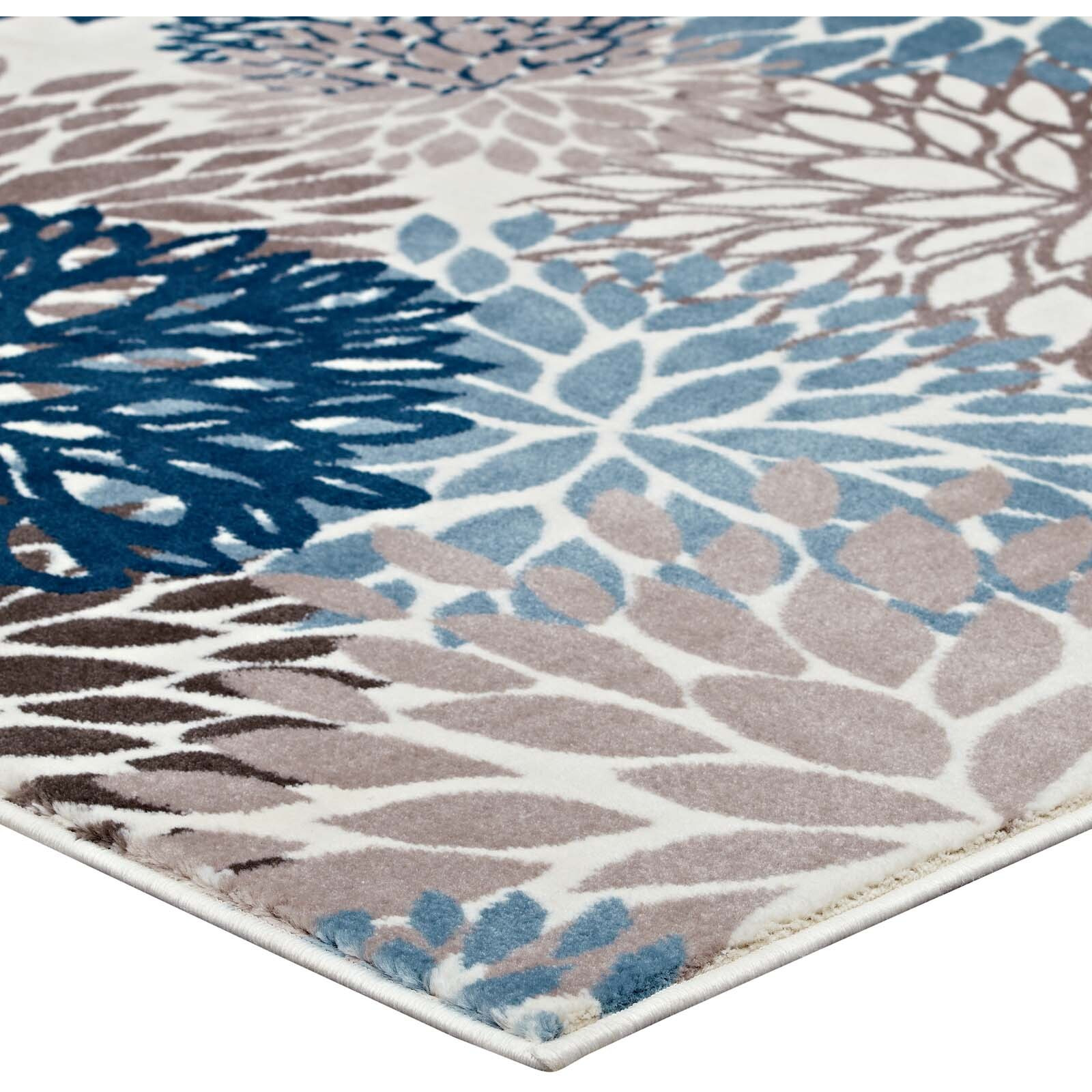 Calithea Vintage Classic Abstract Floral 5x8  Area Rug - Blue, Brown and Beige