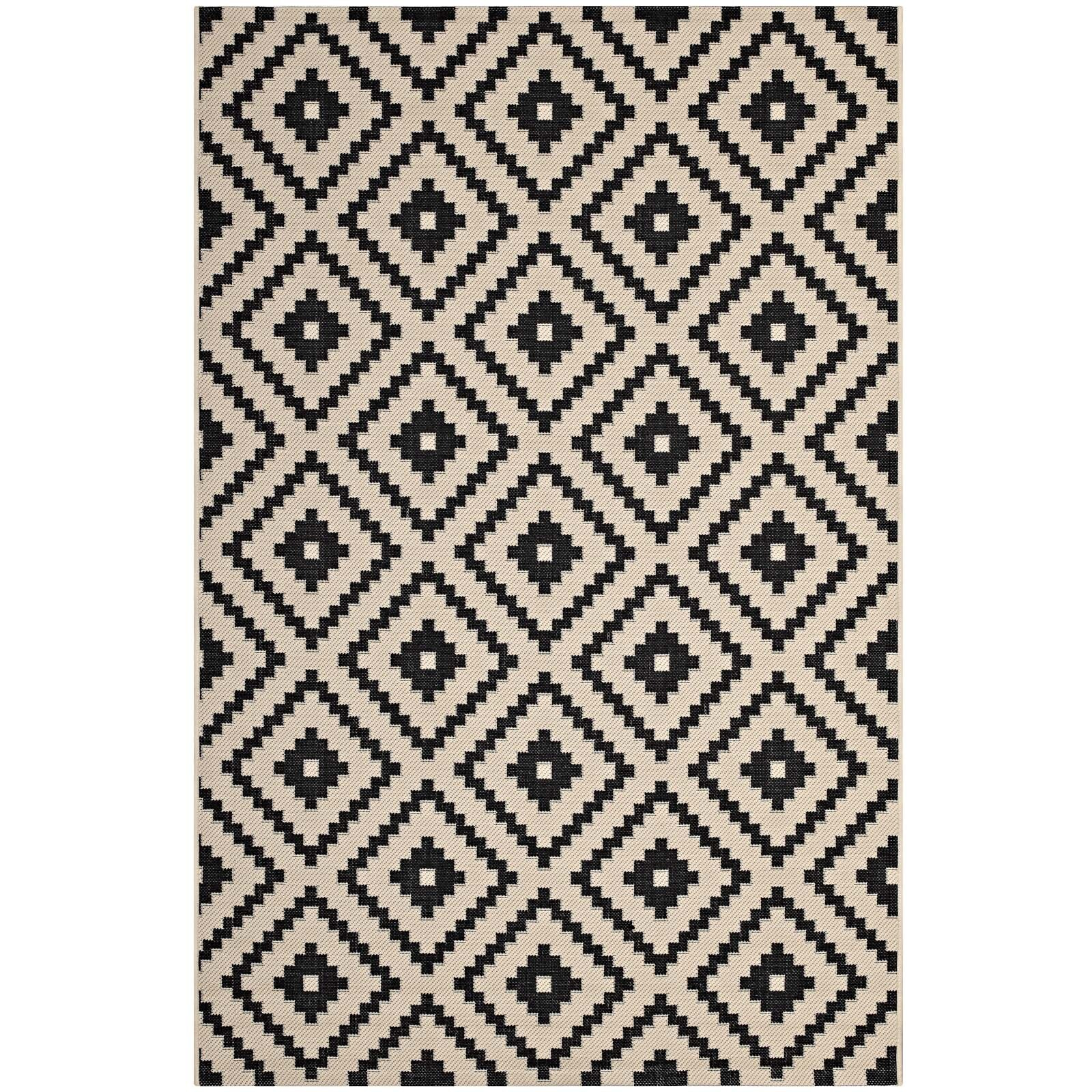 Perplex  Geometric Diamond Trellis 8x10 Indoor and Outdoor Area Rug - Black and Beige