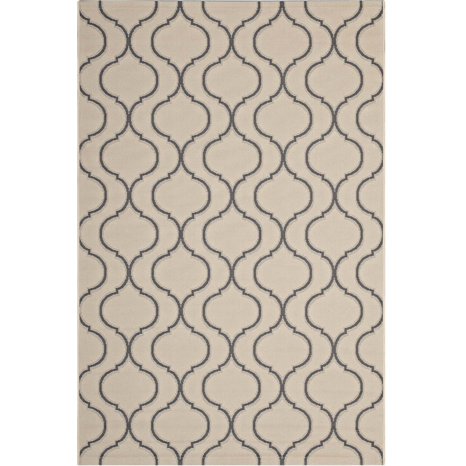 Linza Wave Abstract Trellis 5x8 Indoor and Outdoor Area Rug - Beige and Gray