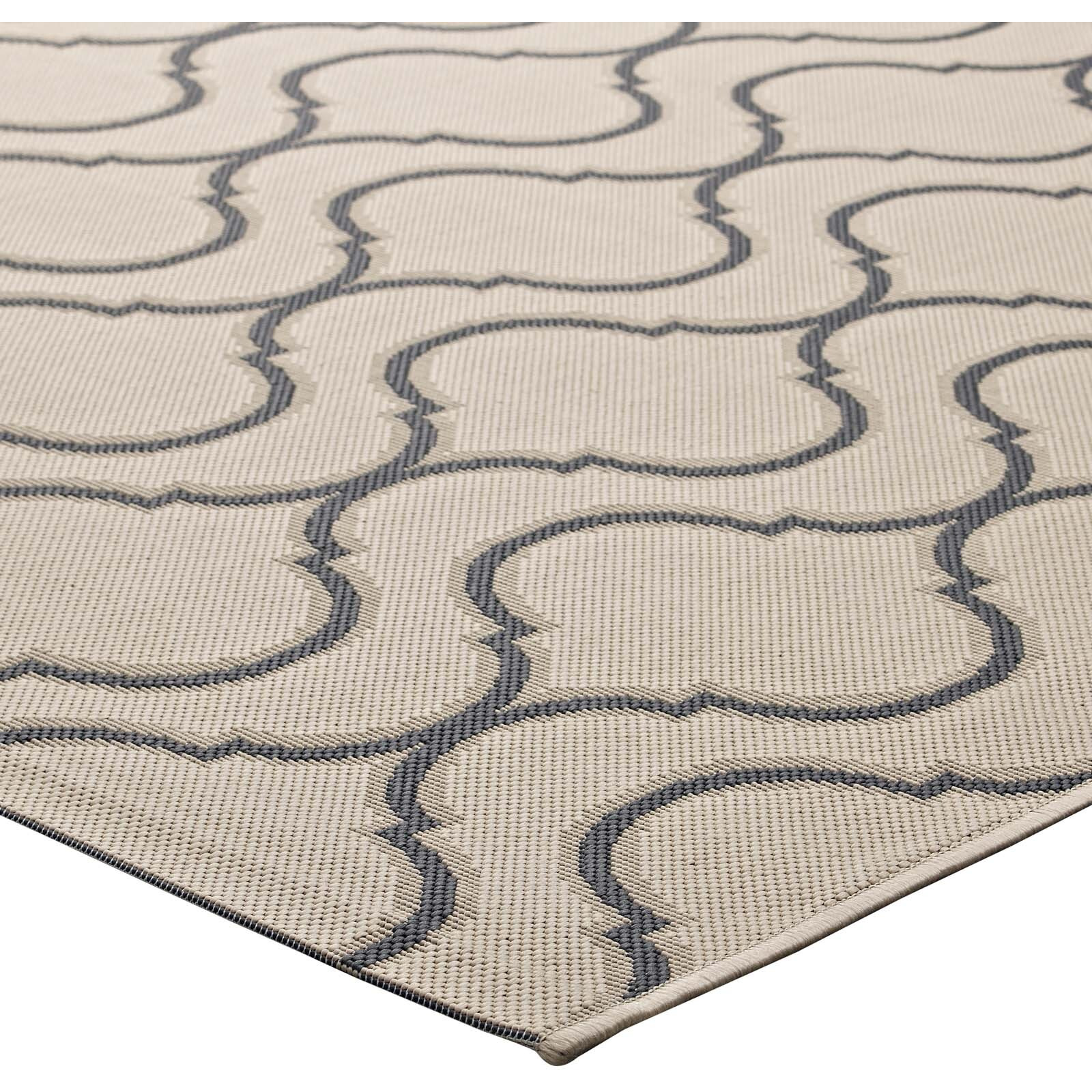 Linza Wave Abstract Trellis 5x8 Indoor and Outdoor Area Rug - Beige and Gray