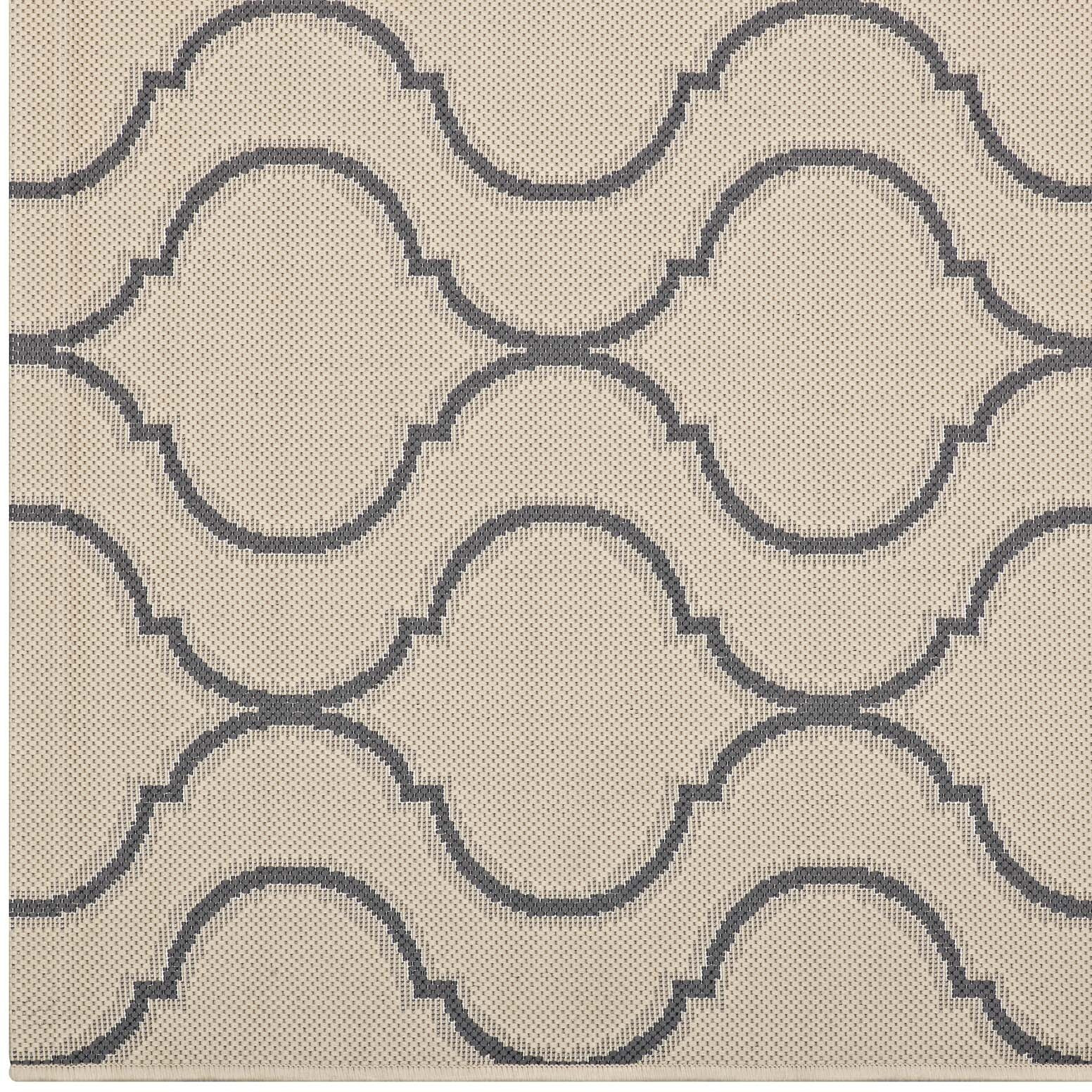 Linza Wave Abstract Trellis 5x8 Indoor and Outdoor Area Rug - Beige and Gray