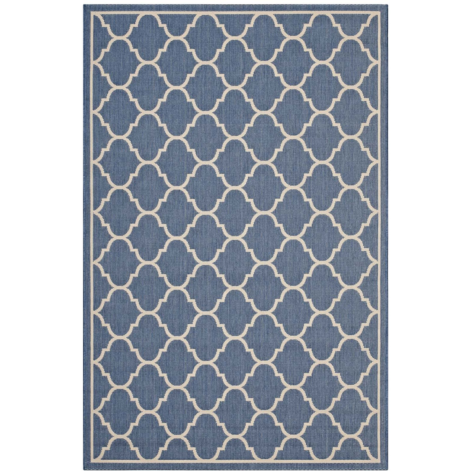 Avena Moroccan Quatrefoil Trellis 8x10 Indoor and Outdoor Area Rug - Blue and Beige