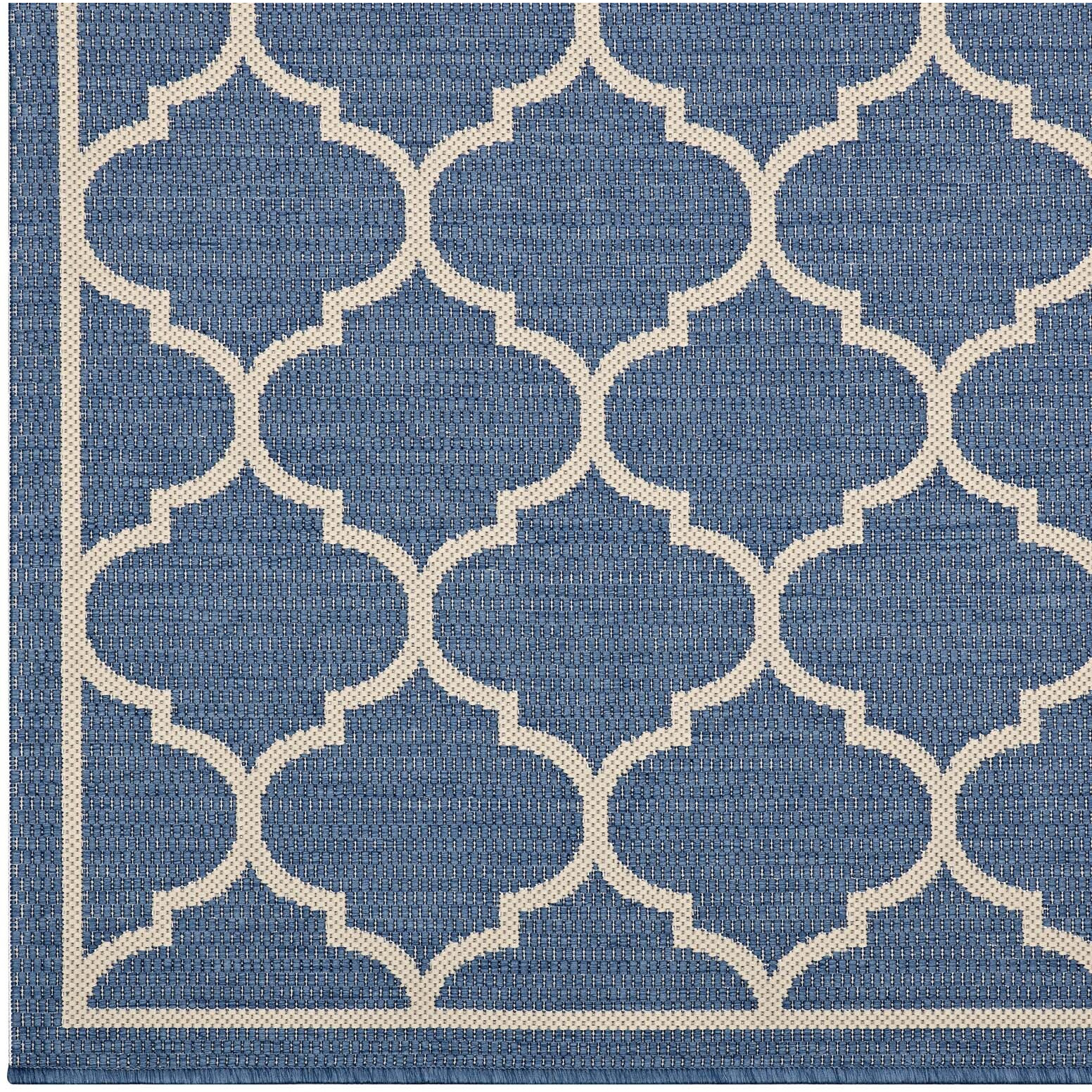 Avena Moroccan Quatrefoil Trellis 8x10 Indoor and Outdoor Area Rug - Blue and Beige