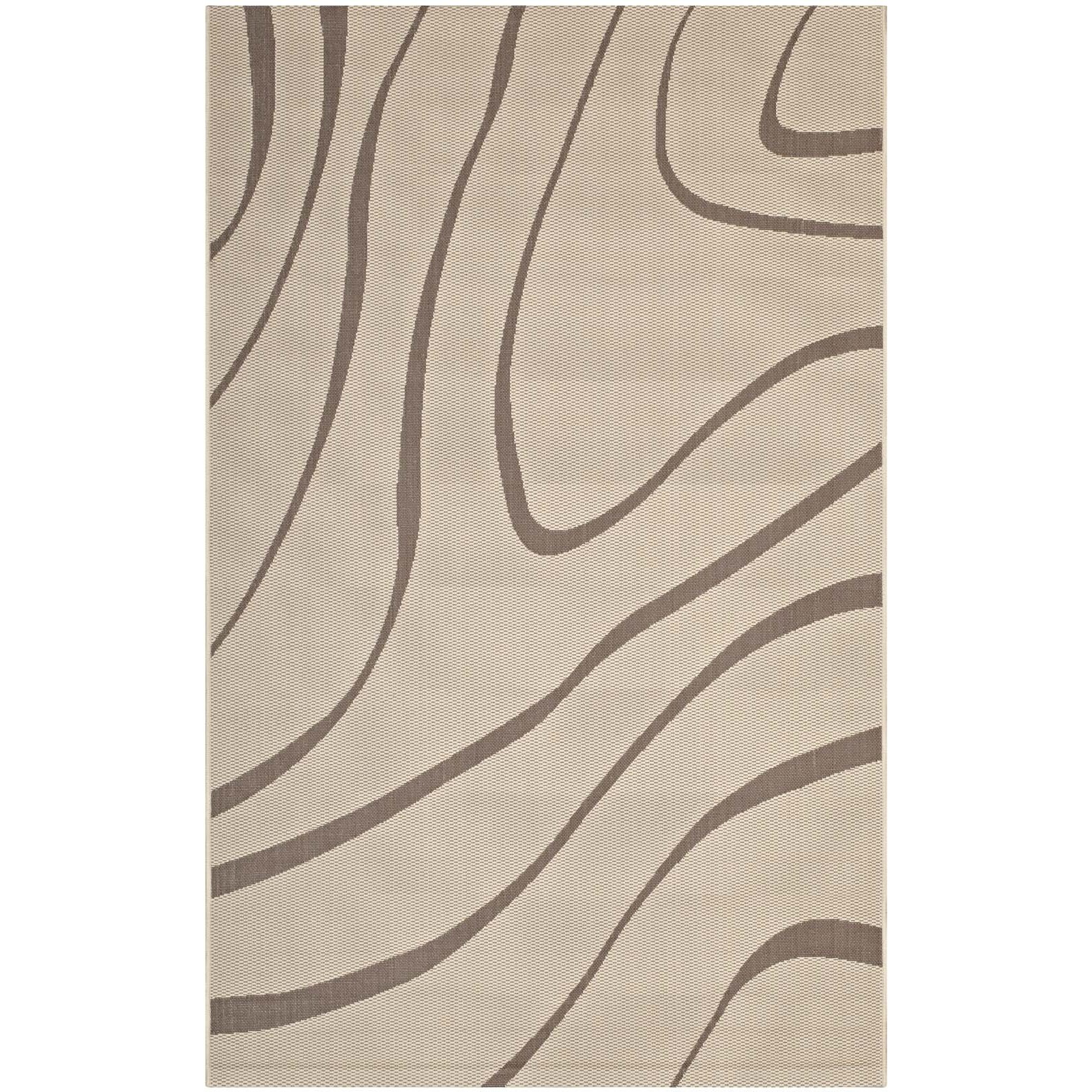 Surge Swirl Abstract 5x8 Indoor and Outdoor Area Rug - Light and Dark Beige