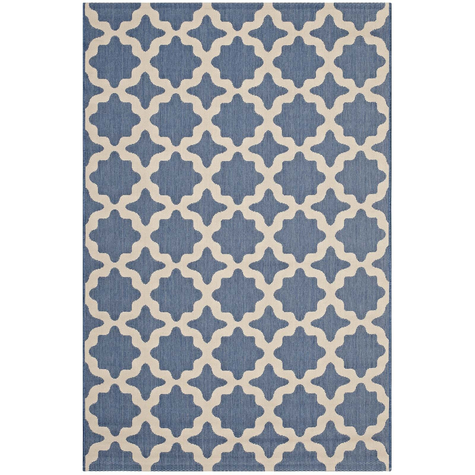Cerelia Moroccan Trellis 8x10 Indoor and Outdoor Area Rug - Blue and Beige