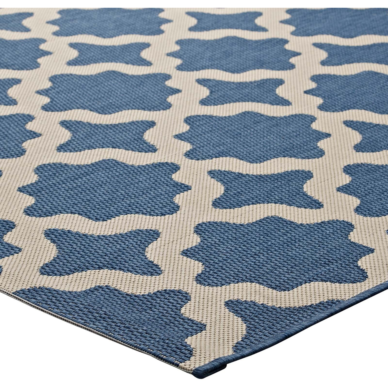 Cerelia Moroccan Trellis 8x10 Indoor and Outdoor Area Rug - Blue and Beige