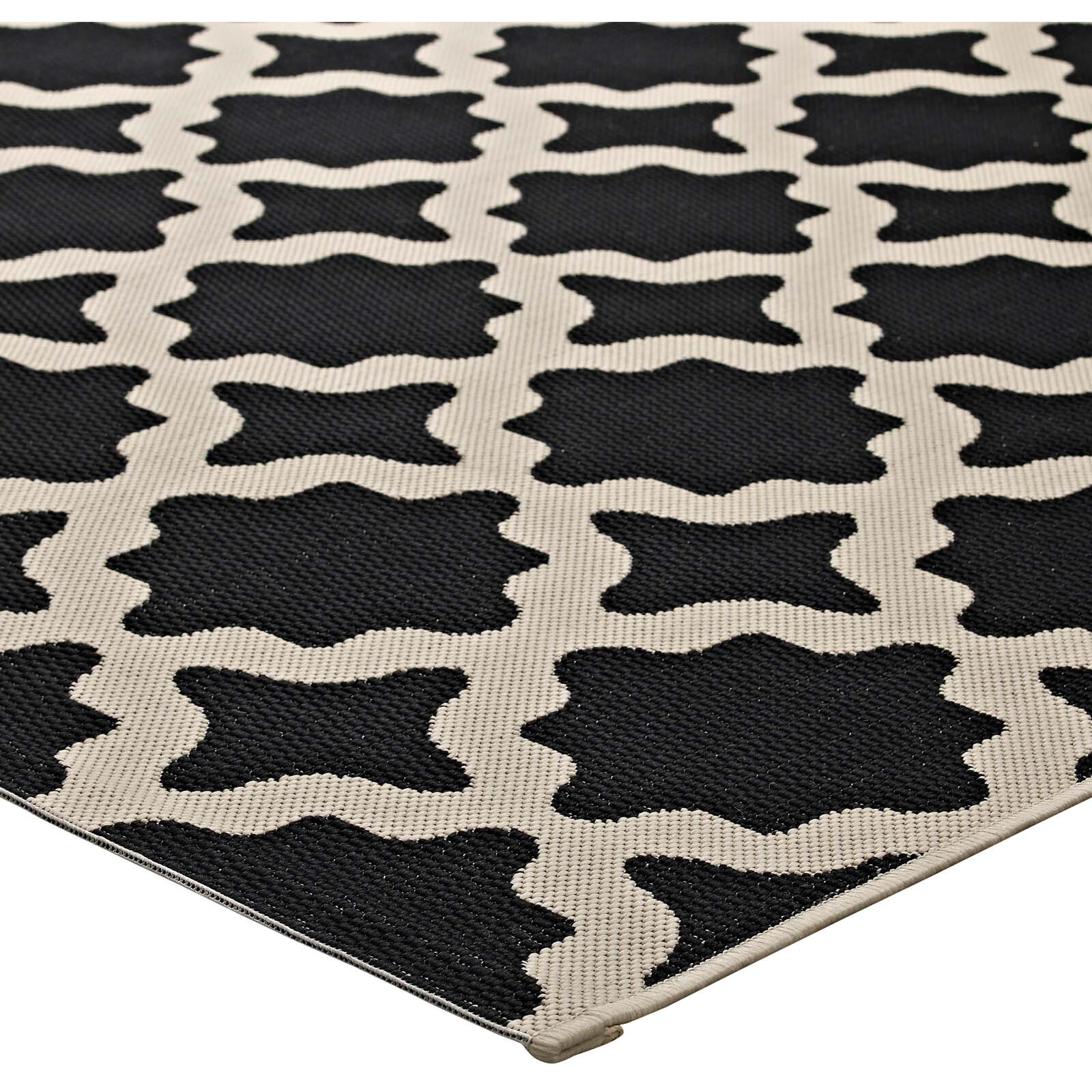 Cerelia Moroccan Trellis 8x10 Indoor and Outdoor Area Rug - Black and Beige