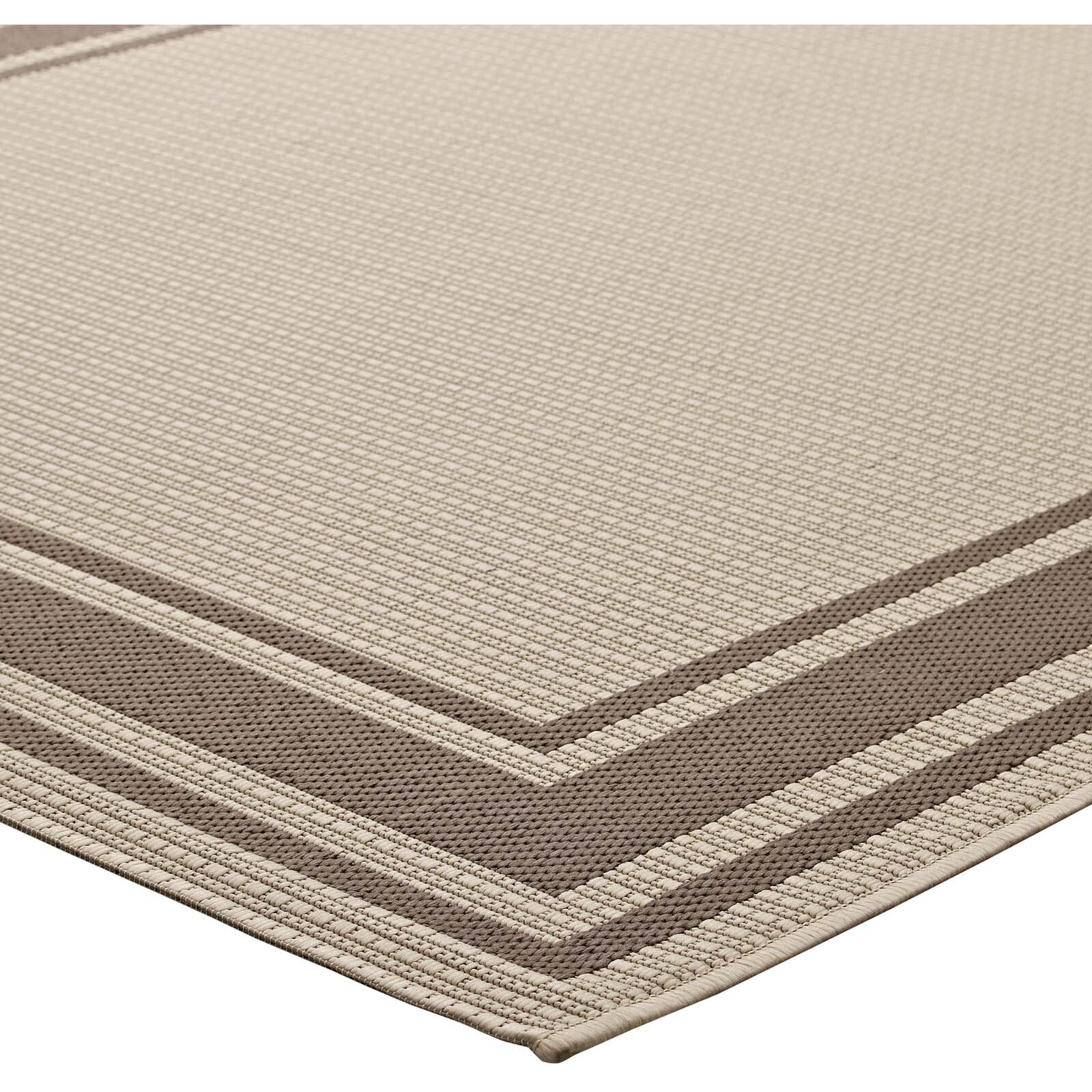 Rim Solid Border 5x8 Indoor and Outdoor Area Rug - Light and Dark Beige
