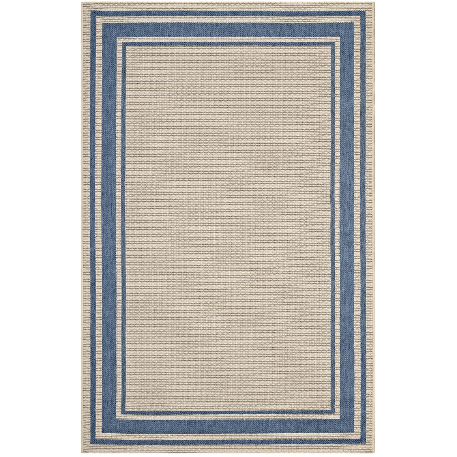 Rim Solid Border 5x8 Indoor and Outdoor Area Rug - Blue and Beige