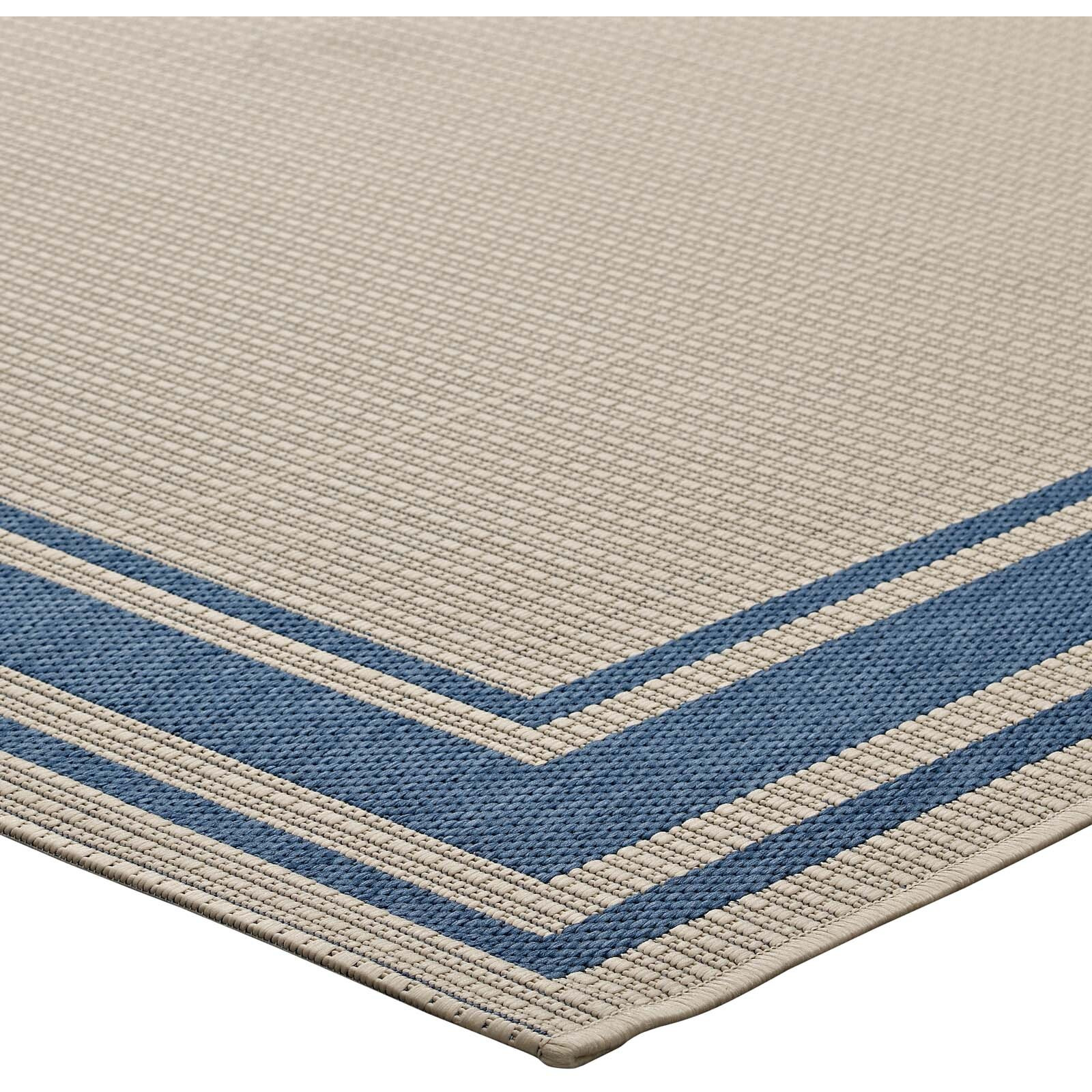 Rim Solid Border 5x8 Indoor and Outdoor Area Rug - Blue and Beige