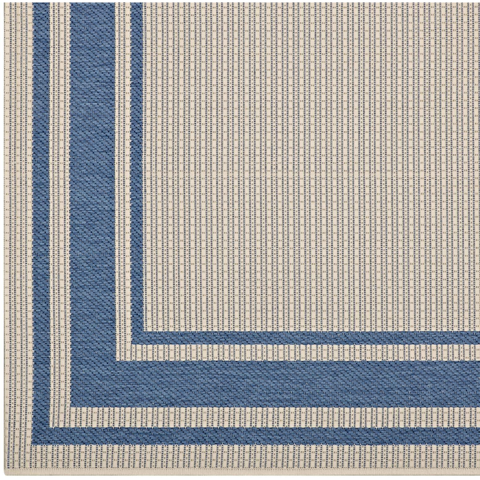 Rim Solid Border 5x8 Indoor and Outdoor Area Rug - Blue and Beige