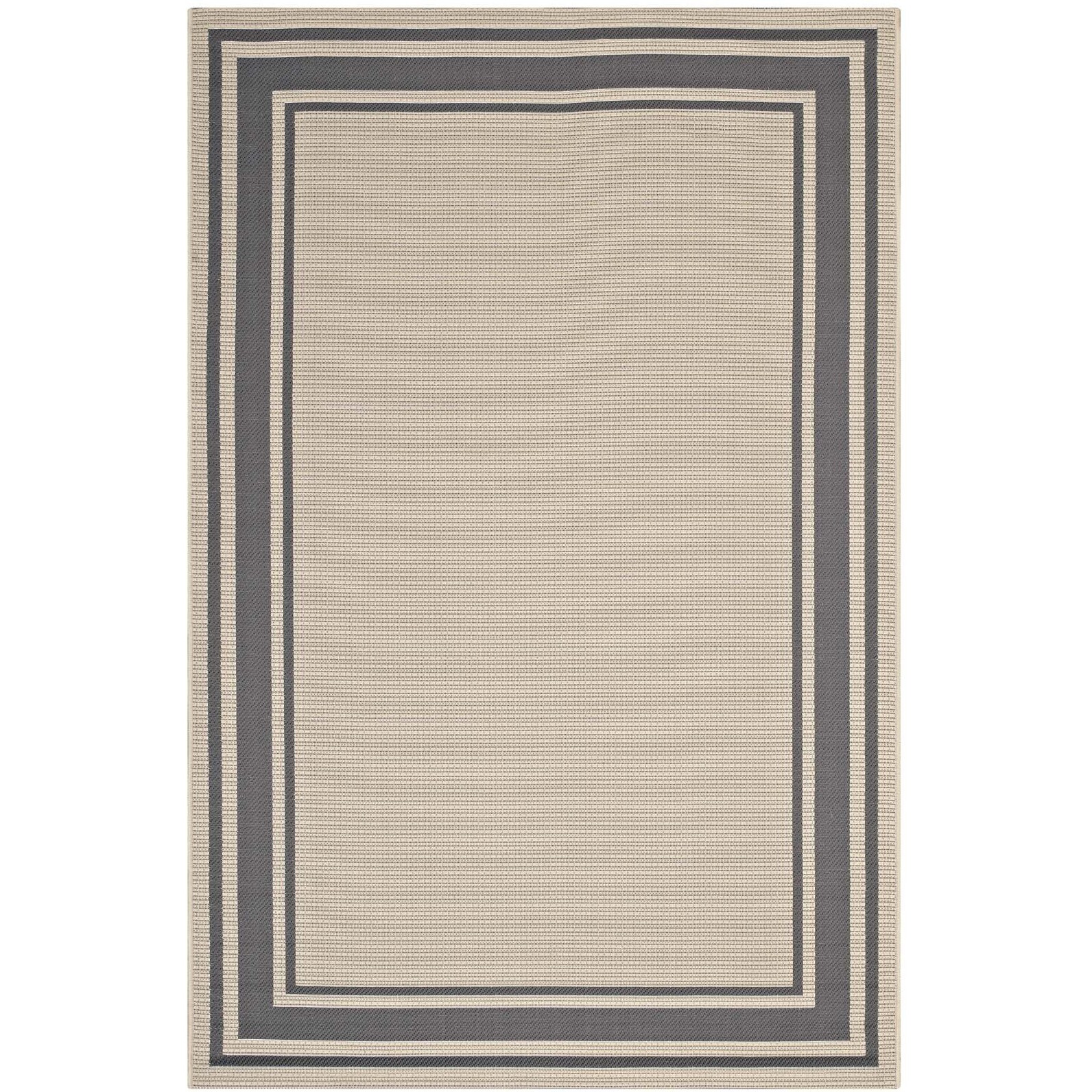 Rim Solid Border 8x10 Indoor and Outdoor Area Rug - Gray and Beige
