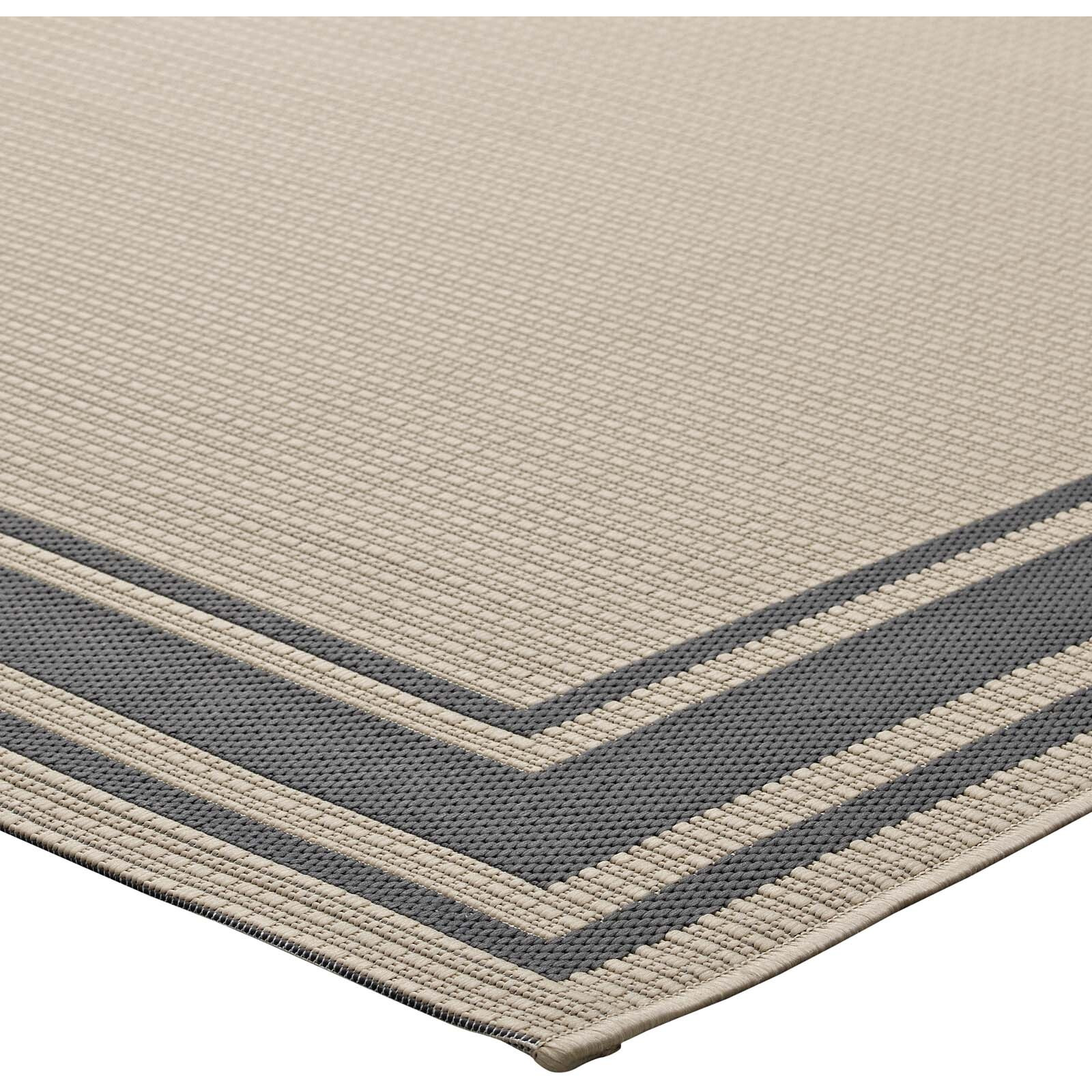 Rim Solid Border 8x10 Indoor and Outdoor Area Rug - Gray and Beige