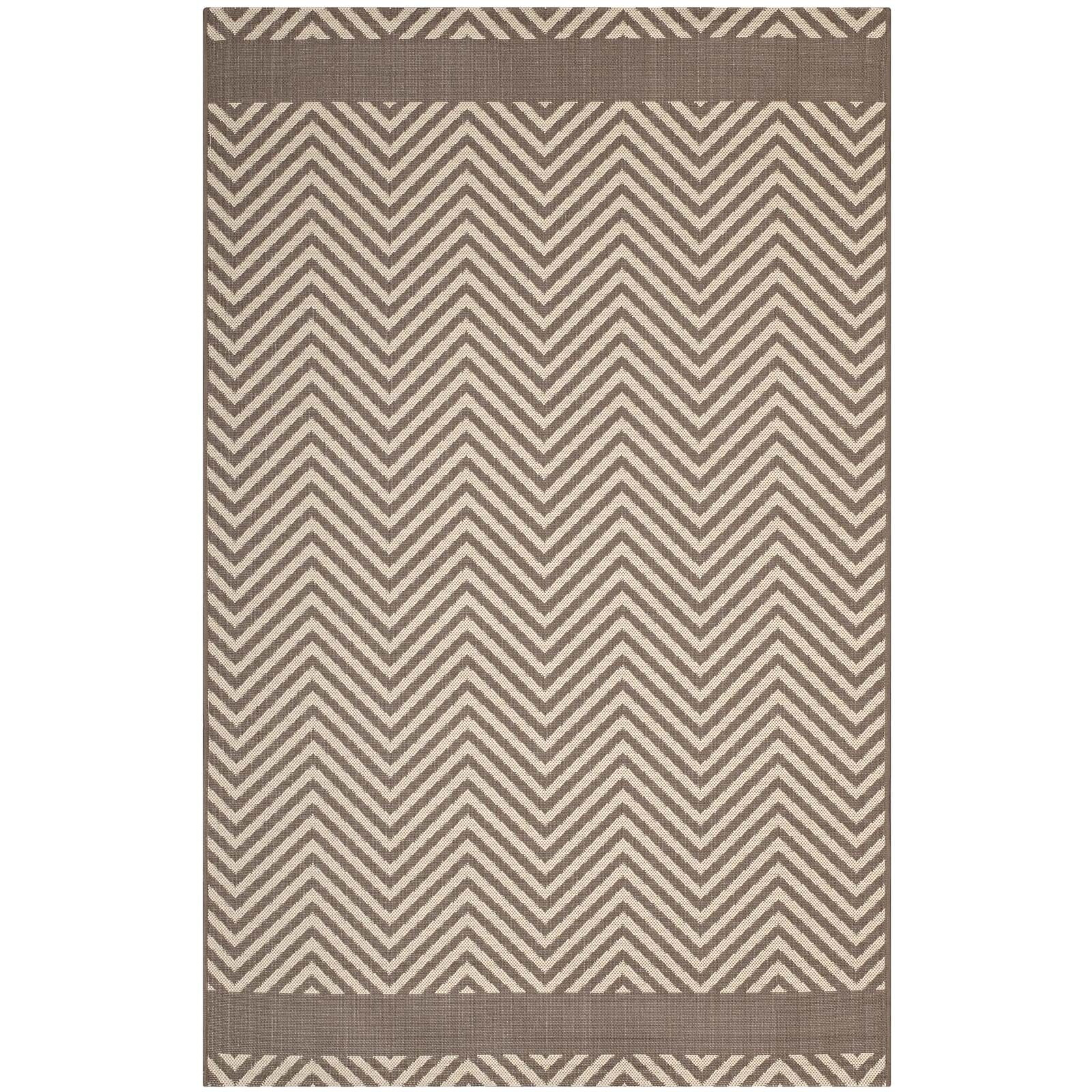 Optica Chevron With End Borders 8x10 Indoor and Outdoor Area Rug - Light and Dark Beige