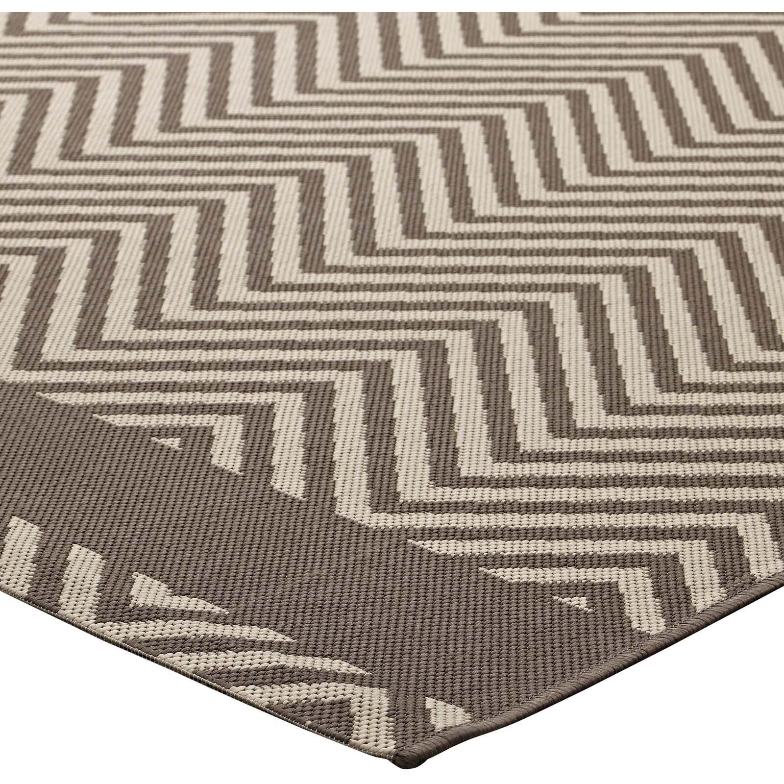 Optica Chevron With End Borders 8x10 Indoor and Outdoor Area Rug - Light and Dark Beige