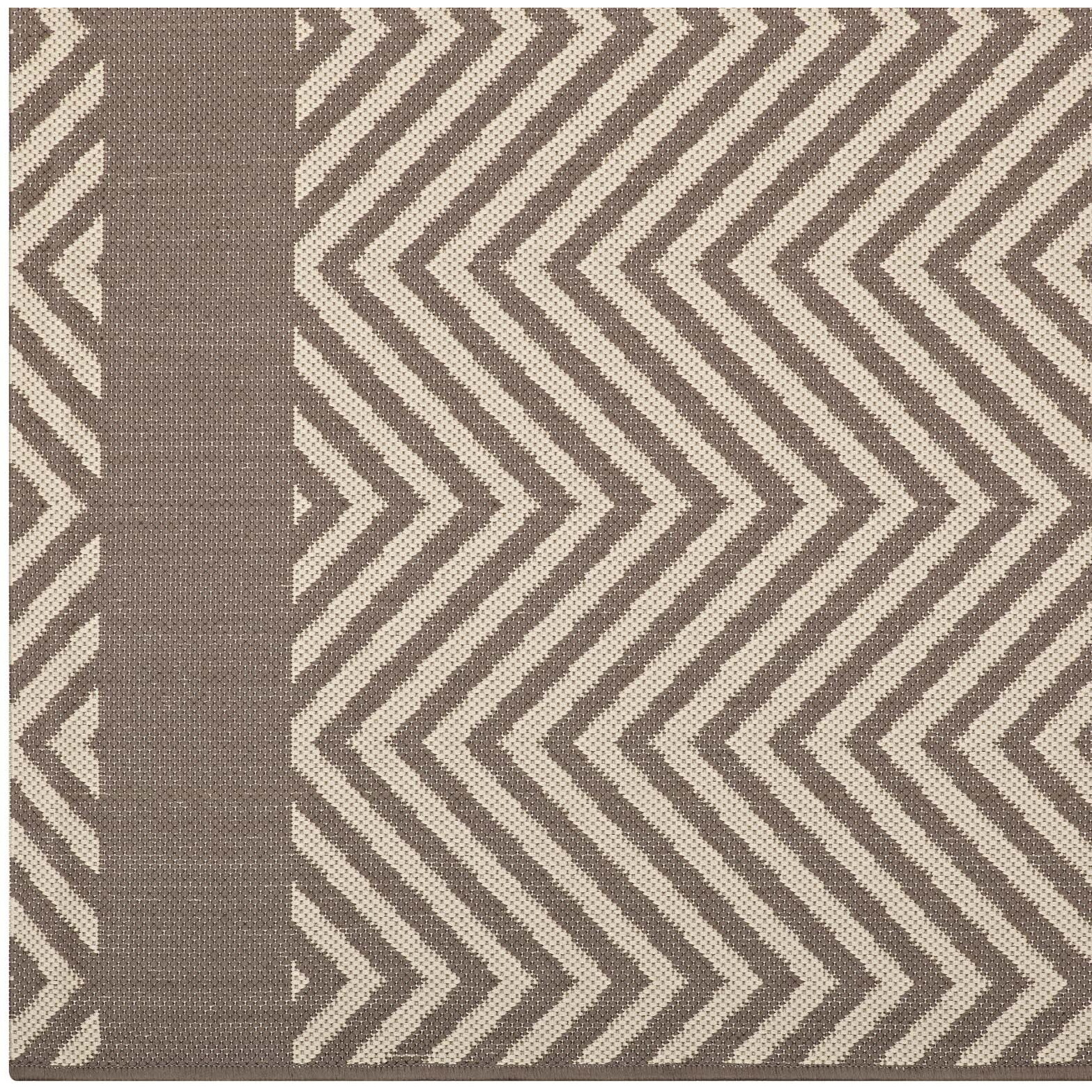 Optica Chevron With End Borders 8x10 Indoor and Outdoor Area Rug - Light and Dark Beige