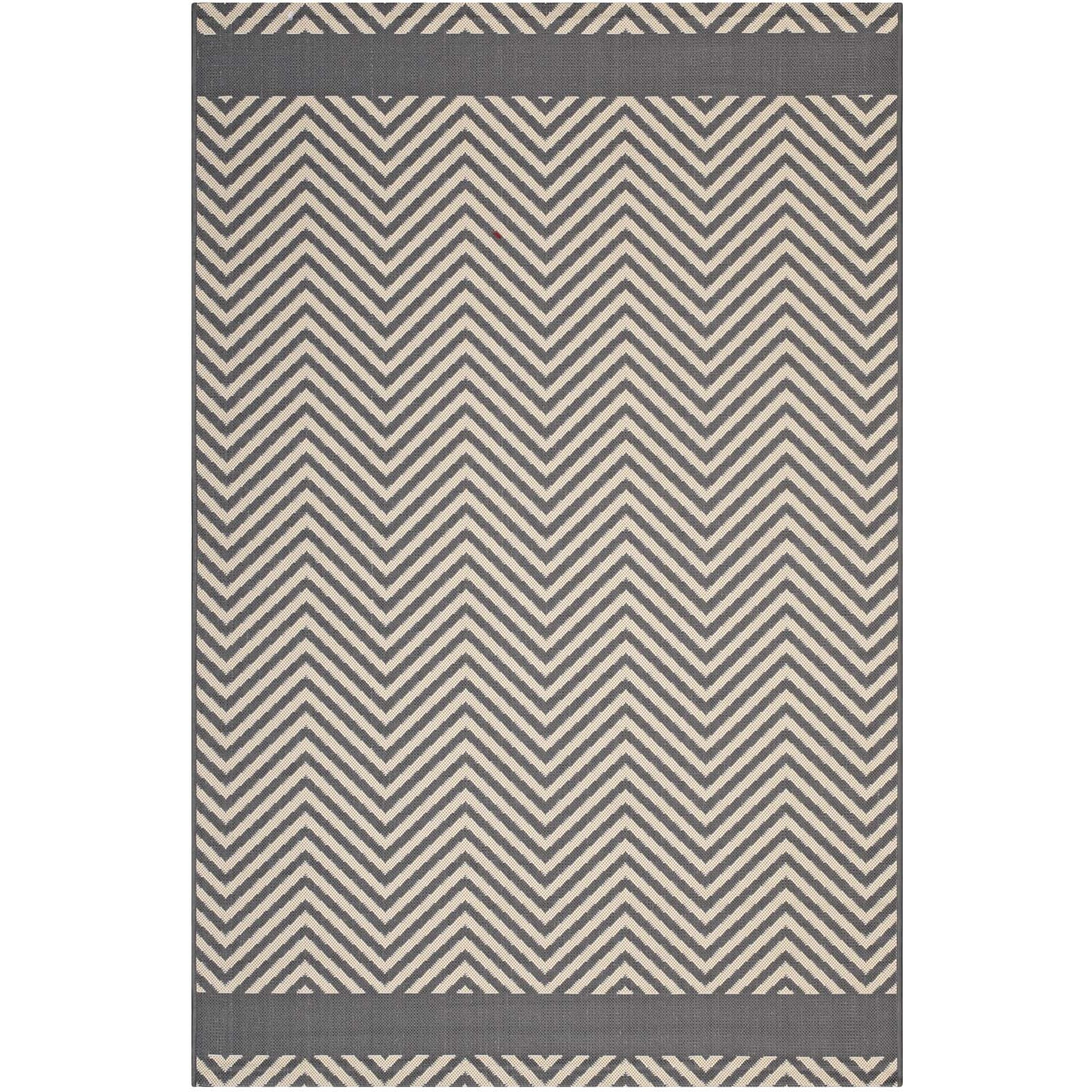 Optica Chevron With End Borders 5x8 Indoor and Outdoor Area Rug - Gray and Beige