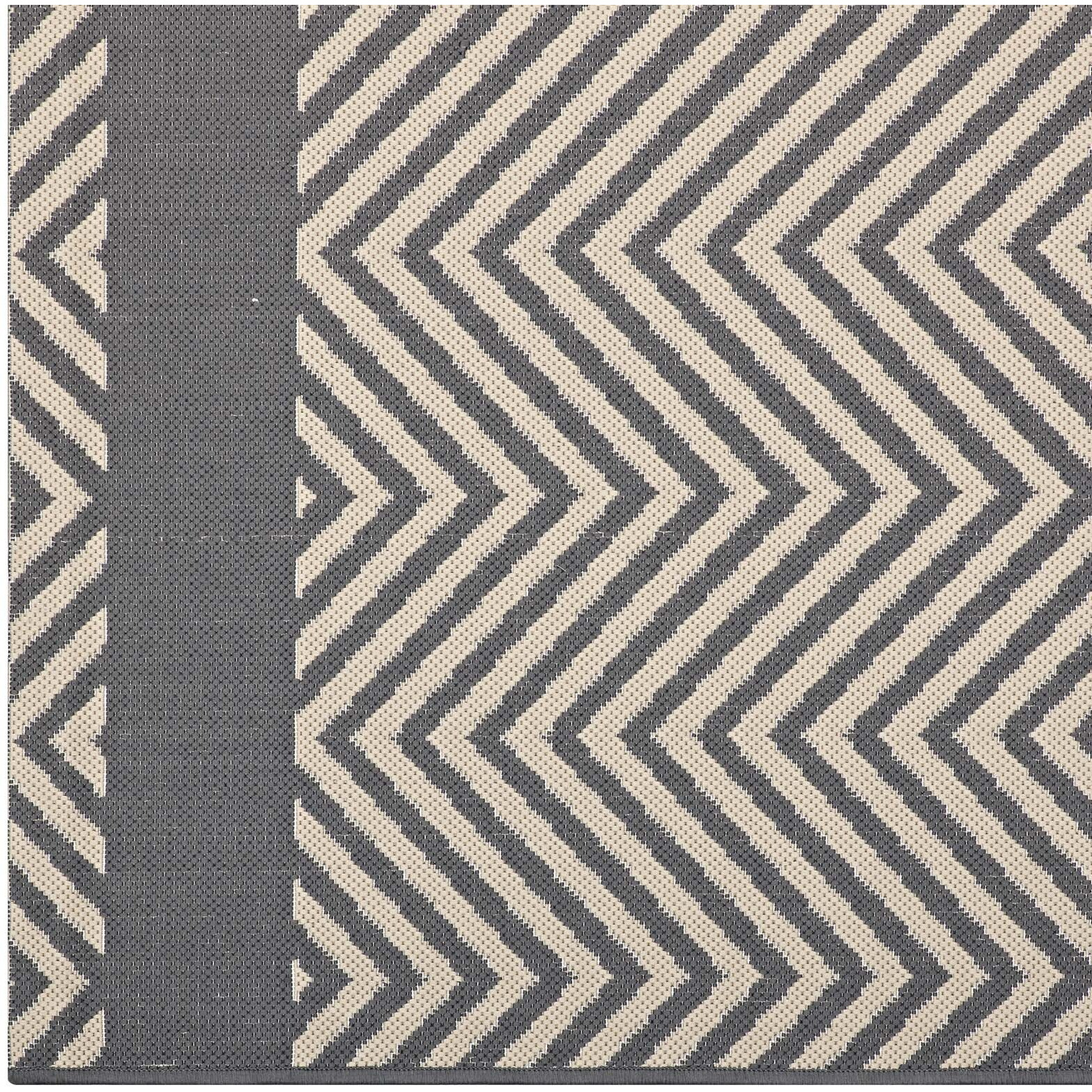 Optica Chevron With End Borders 5x8 Indoor and Outdoor Area Rug - Gray and Beige
