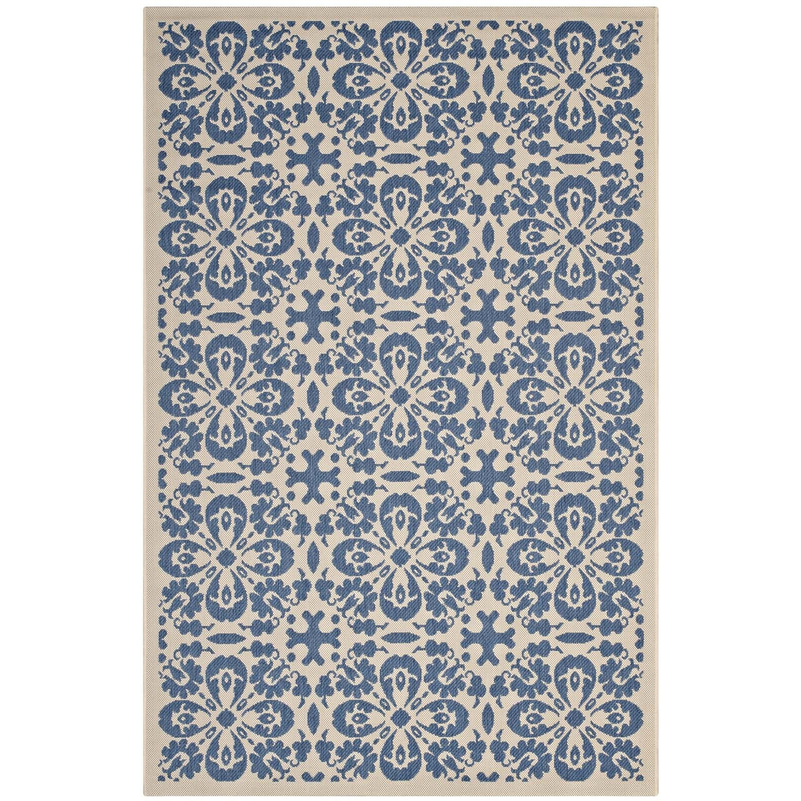 Ariana Vintage Floral Trellis 5x8 Indoor and Outdoor Area Rug - Blue and Beige