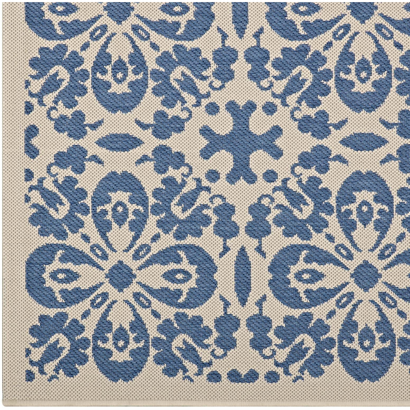 Ariana Vintage Floral Trellis 5x8 Indoor and Outdoor Area Rug - Blue and Beige