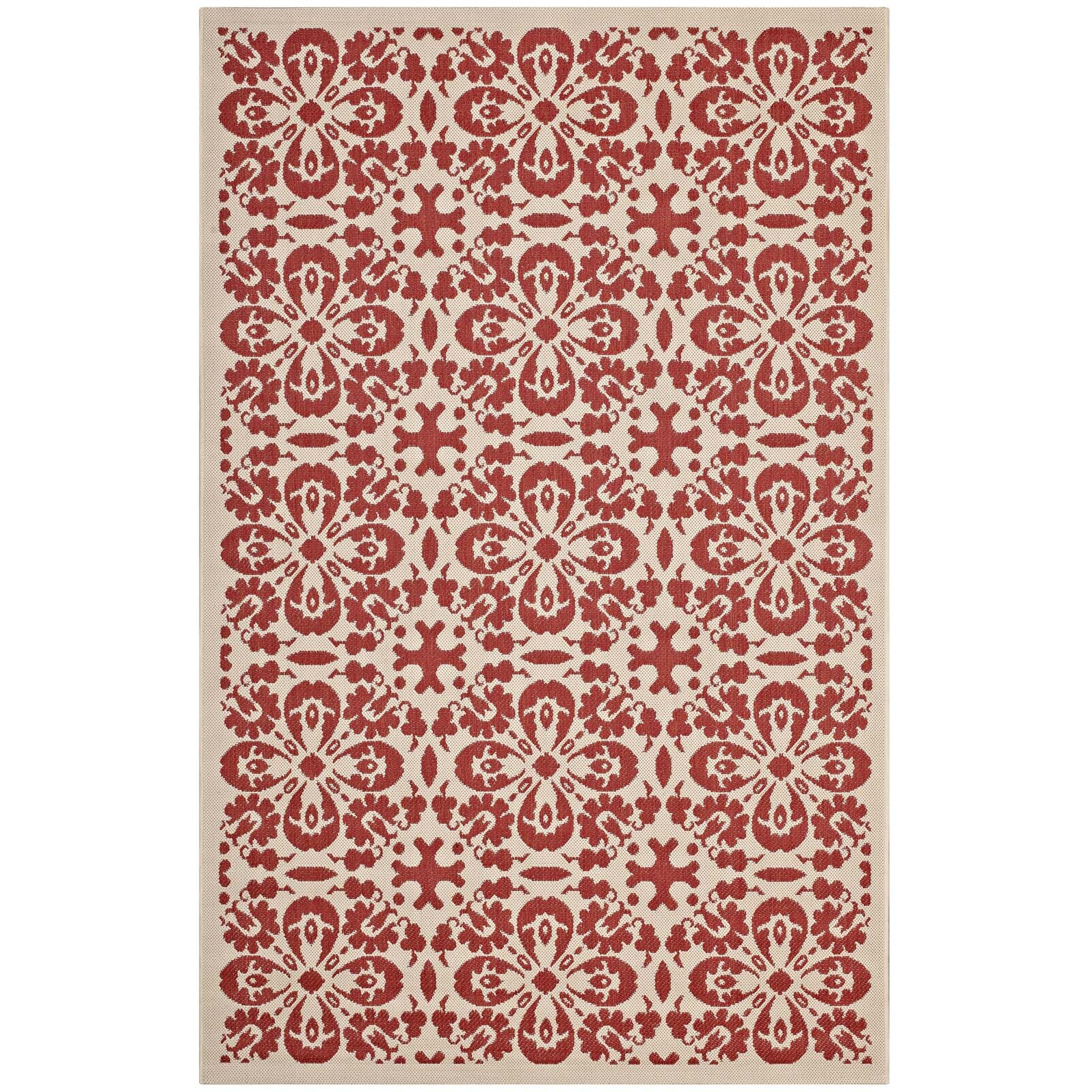 Ariana Vintage Floral Trellis 5x8 Indoor and Outdoor Area Rug - Red and Beige
