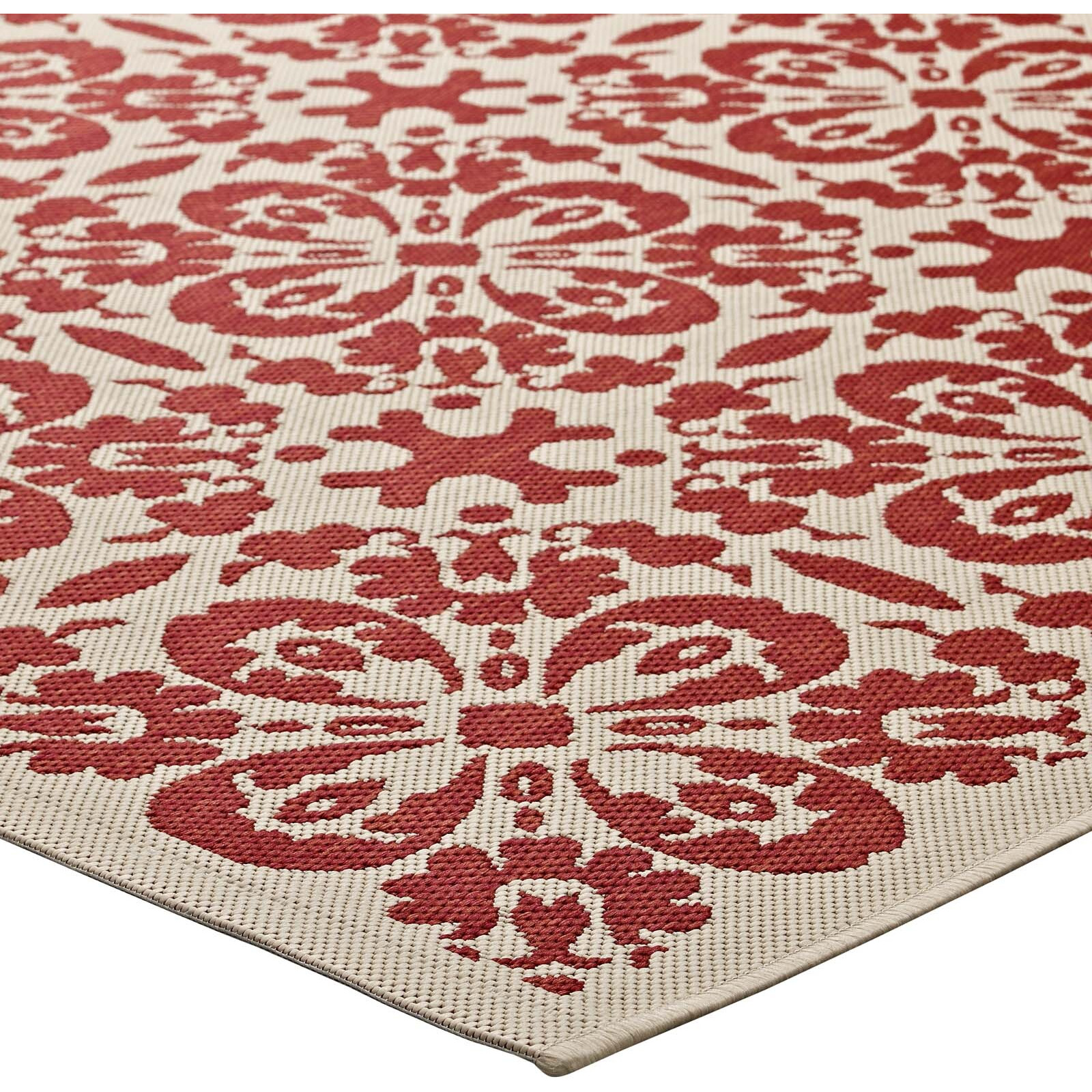 Ariana Vintage Floral Trellis 5x8 Indoor and Outdoor Area Rug - Red and Beige