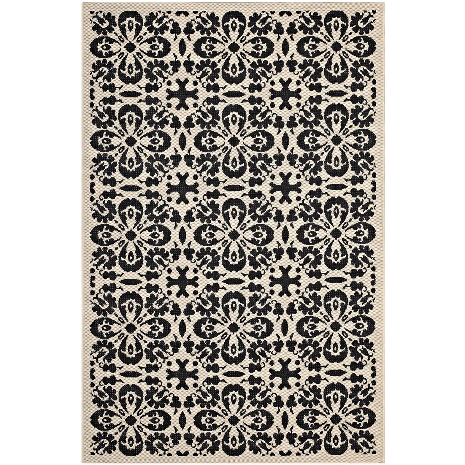 Ariana Vintage Floral Trellis 5x8 Indoor and Outdoor Area Rug - Black and Beige