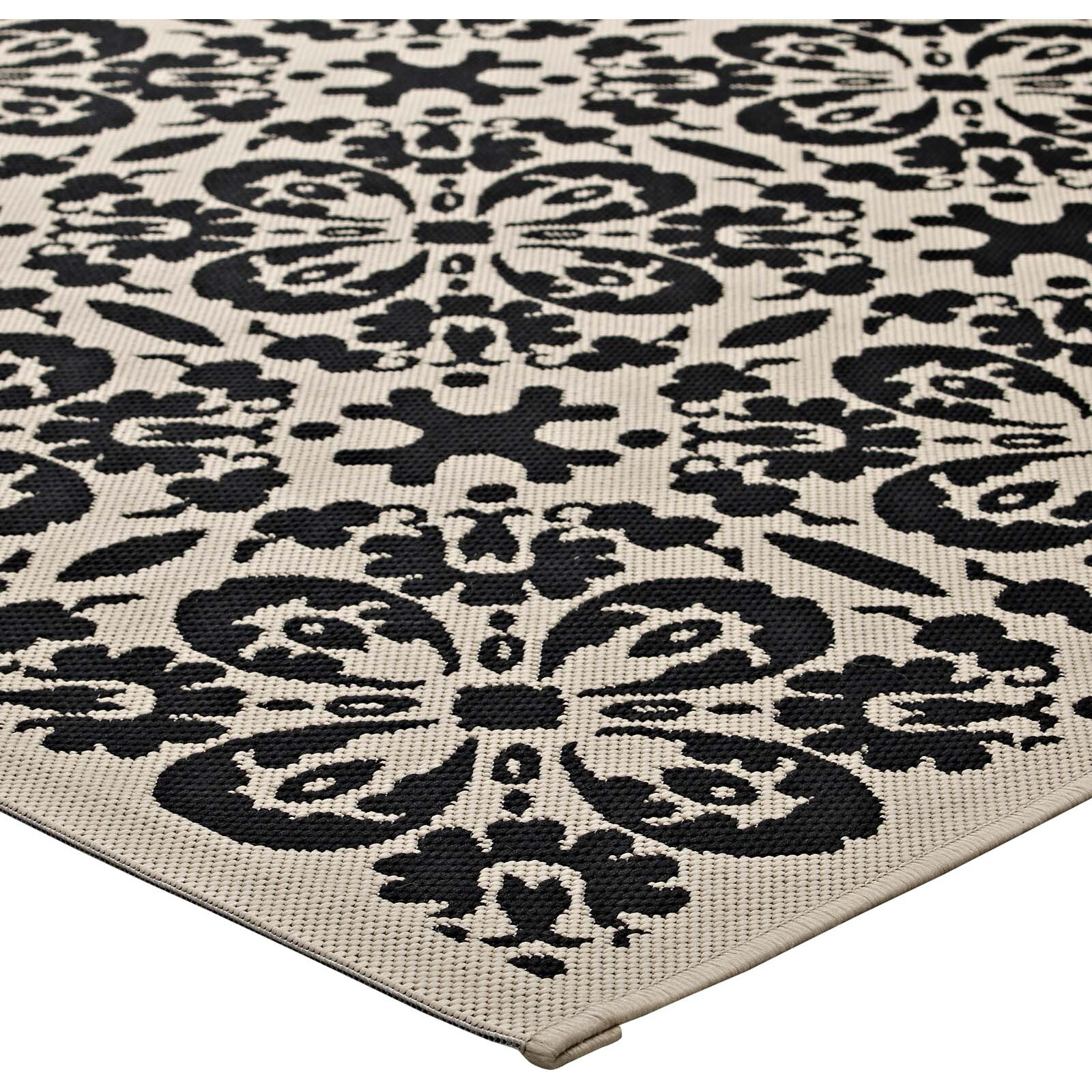 Ariana Vintage Floral Trellis 5x8 Indoor and Outdoor Area Rug - Black and Beige