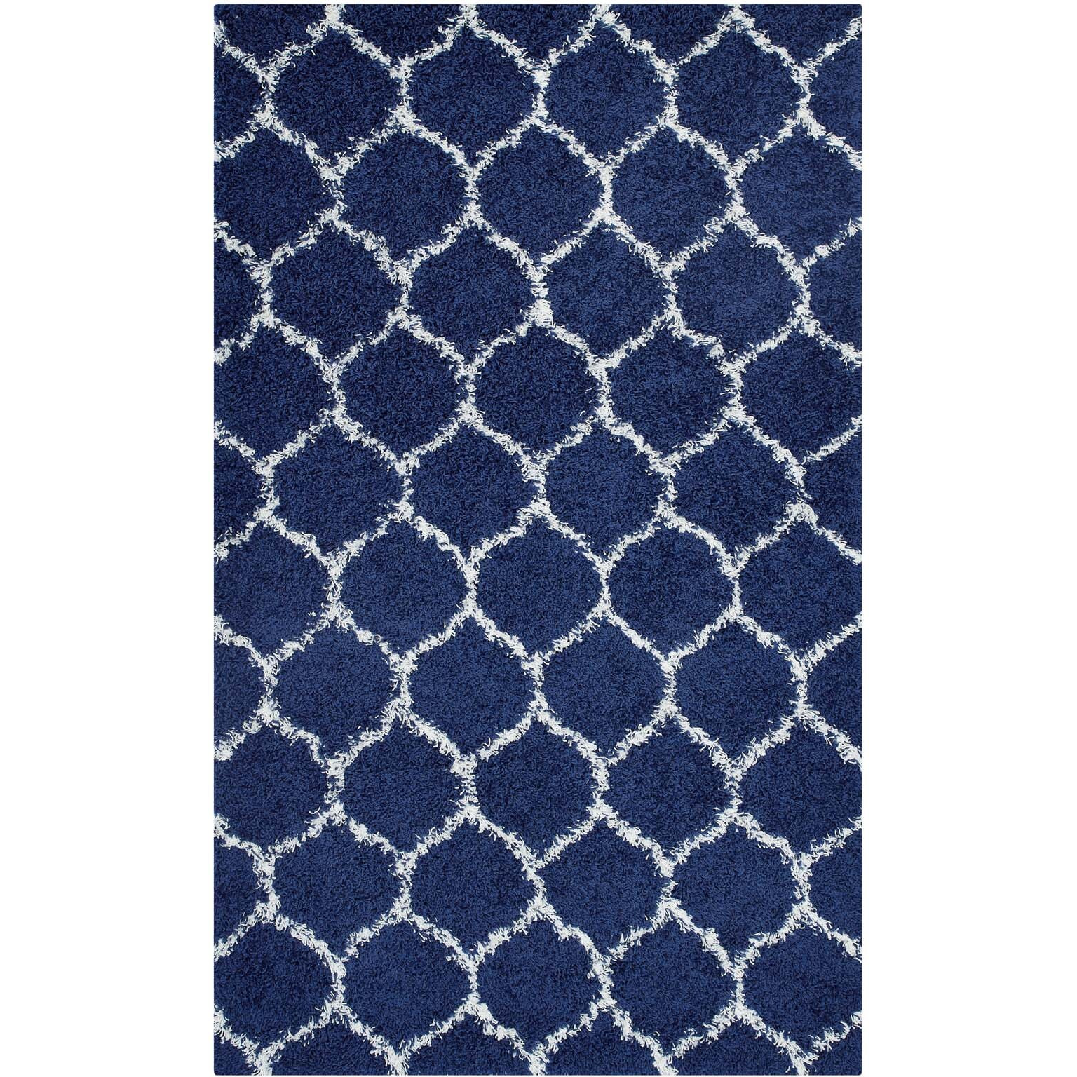 Solvea Moroccan Trellis 5x8 Shag Area Rug - Navy and Ivory
