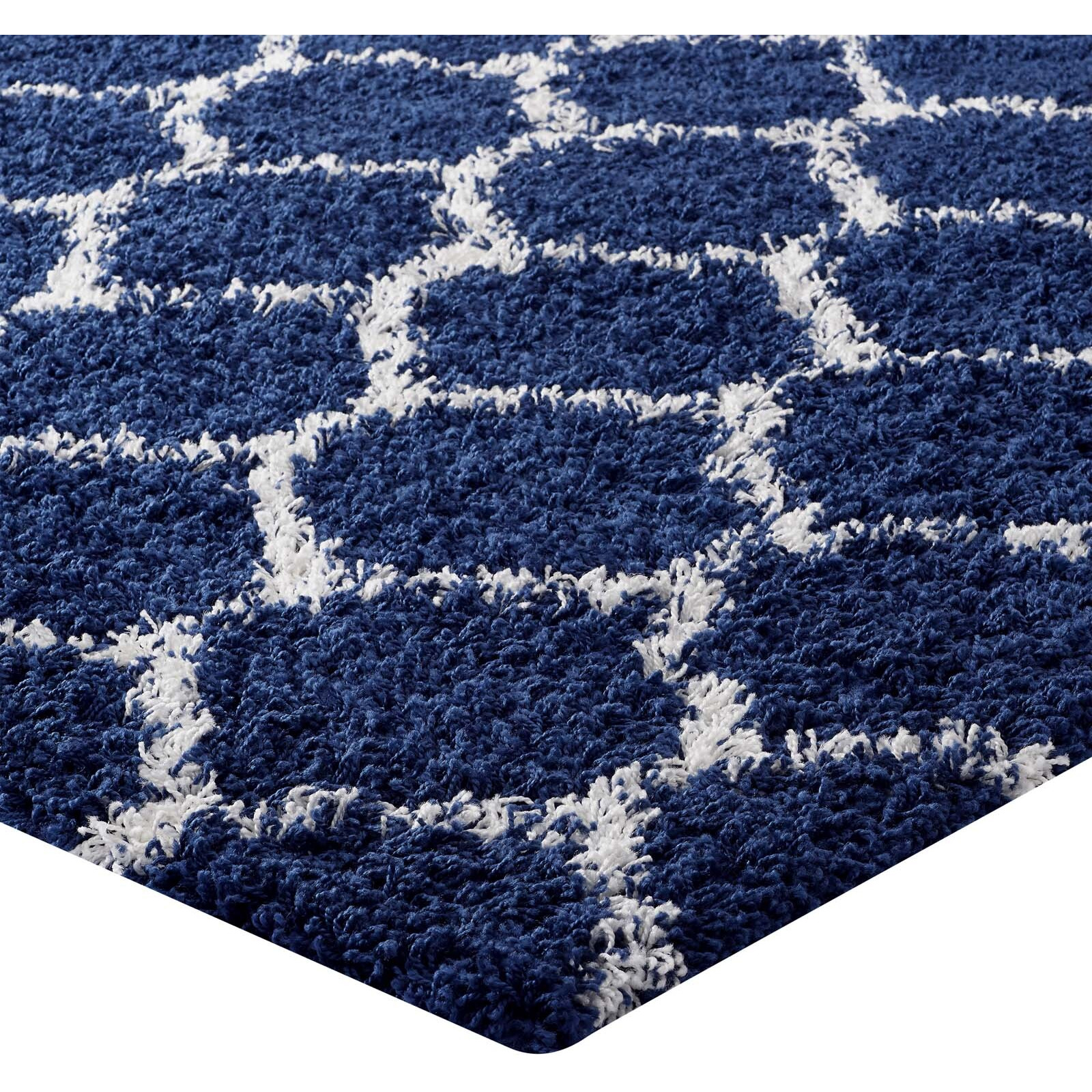 Solvea Moroccan Trellis 5x8 Shag Area Rug - Navy and Ivory