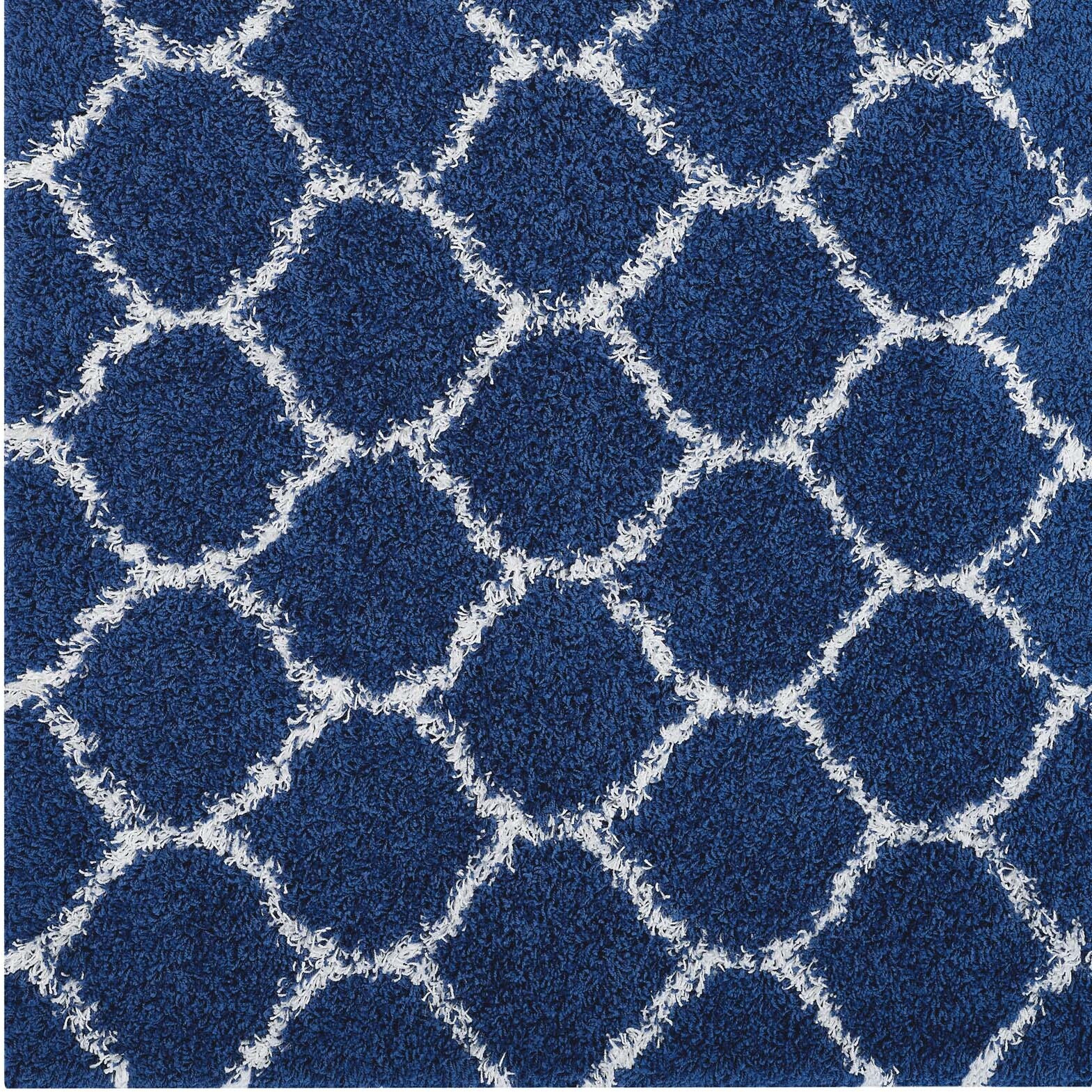 Solvea Moroccan Trellis 5x8 Shag Area Rug - Navy and Ivory