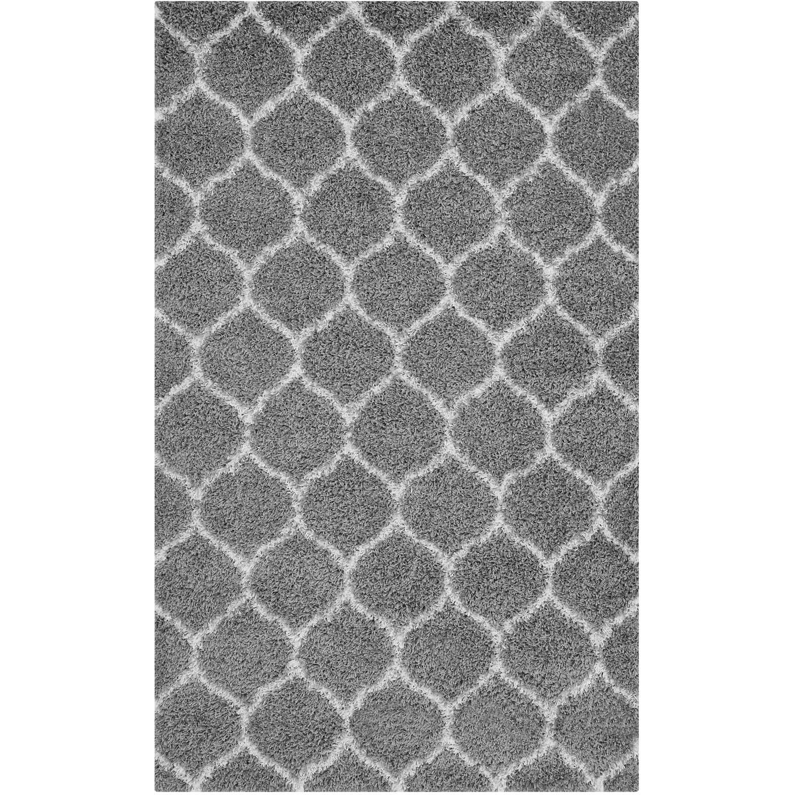 Solvea Moroccan Trellis 5x8 Shag Area Rug - Gray and Ivory