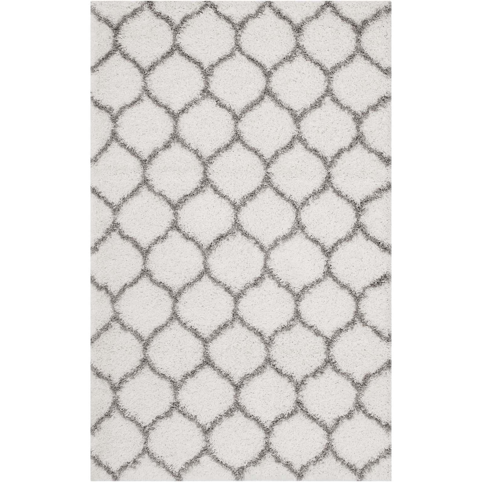 Solvea Moroccan Trellis 5x8 Shag Area Rug - Ivory and Gray