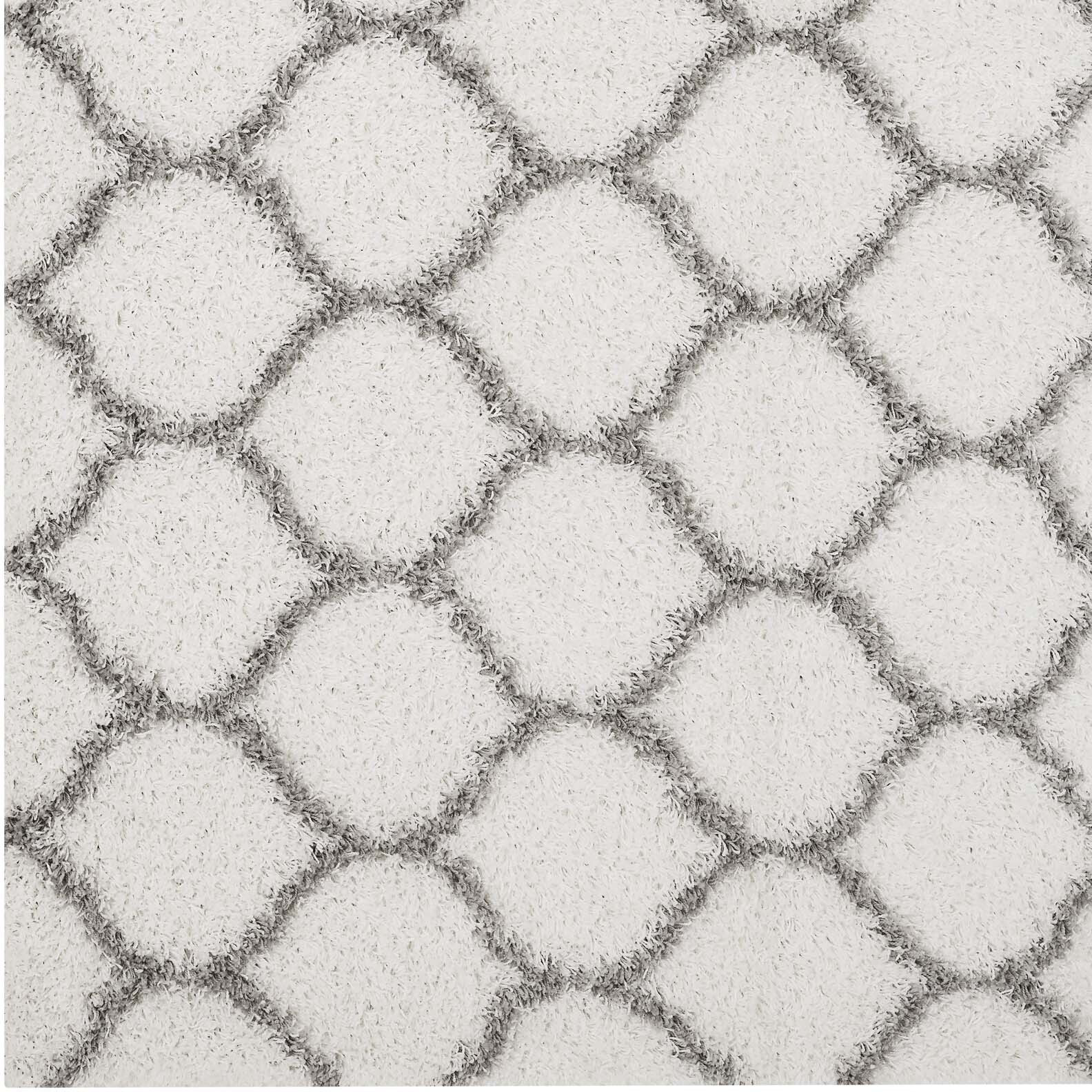 Solvea Moroccan Trellis 5x8 Shag Area Rug - Ivory and Gray