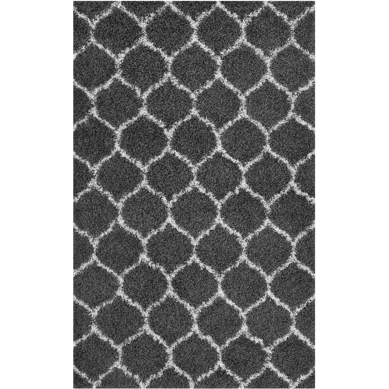 Solvea Moroccan Trellis 5x8 Shag Area Rug - Dark Gray and Ivory