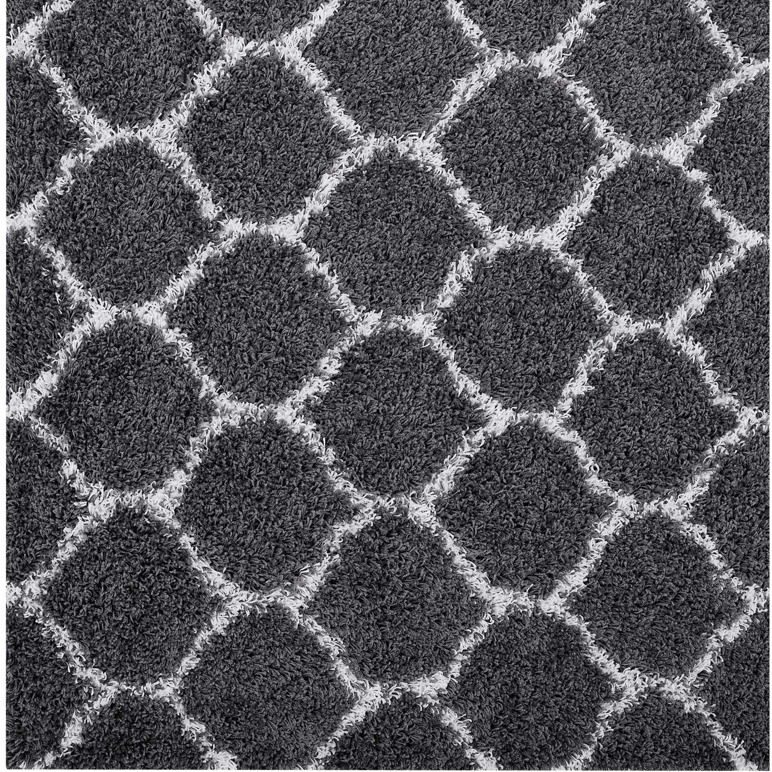 Solvea Moroccan Trellis 5x8 Shag Area Rug - Dark Gray and Ivory
