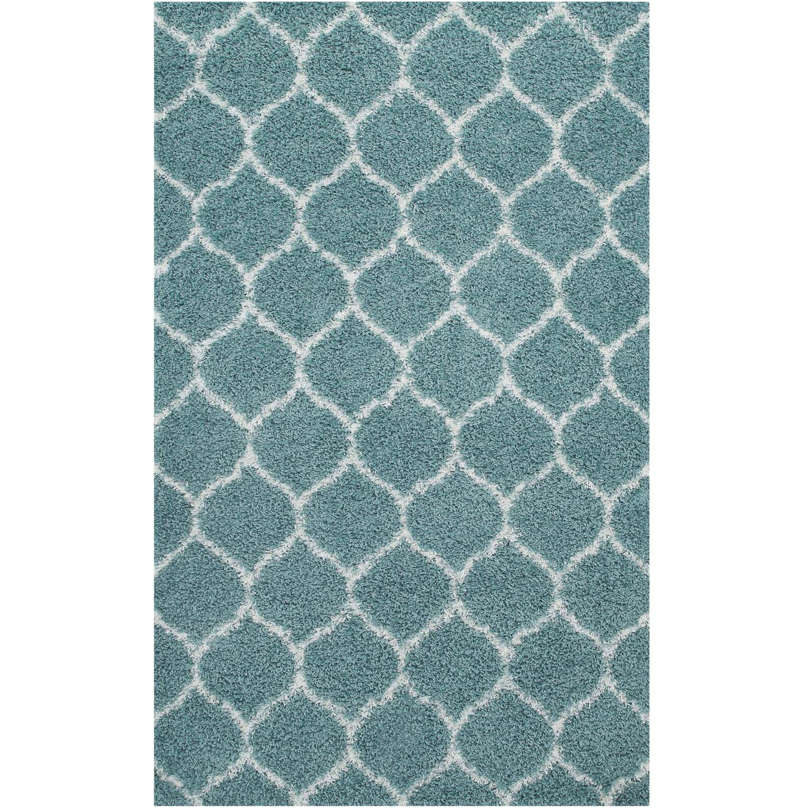 Solvea Moroccan Trellis 5x8 Shag Area Rug - Aqua Blue and Ivory