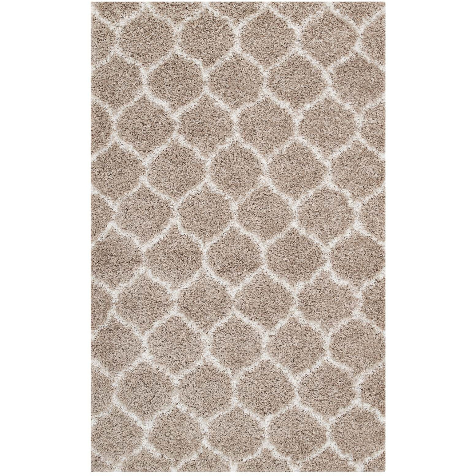 Solvea Moroccan Trellis 5x8 Shag Area Rug - Beige and Ivory