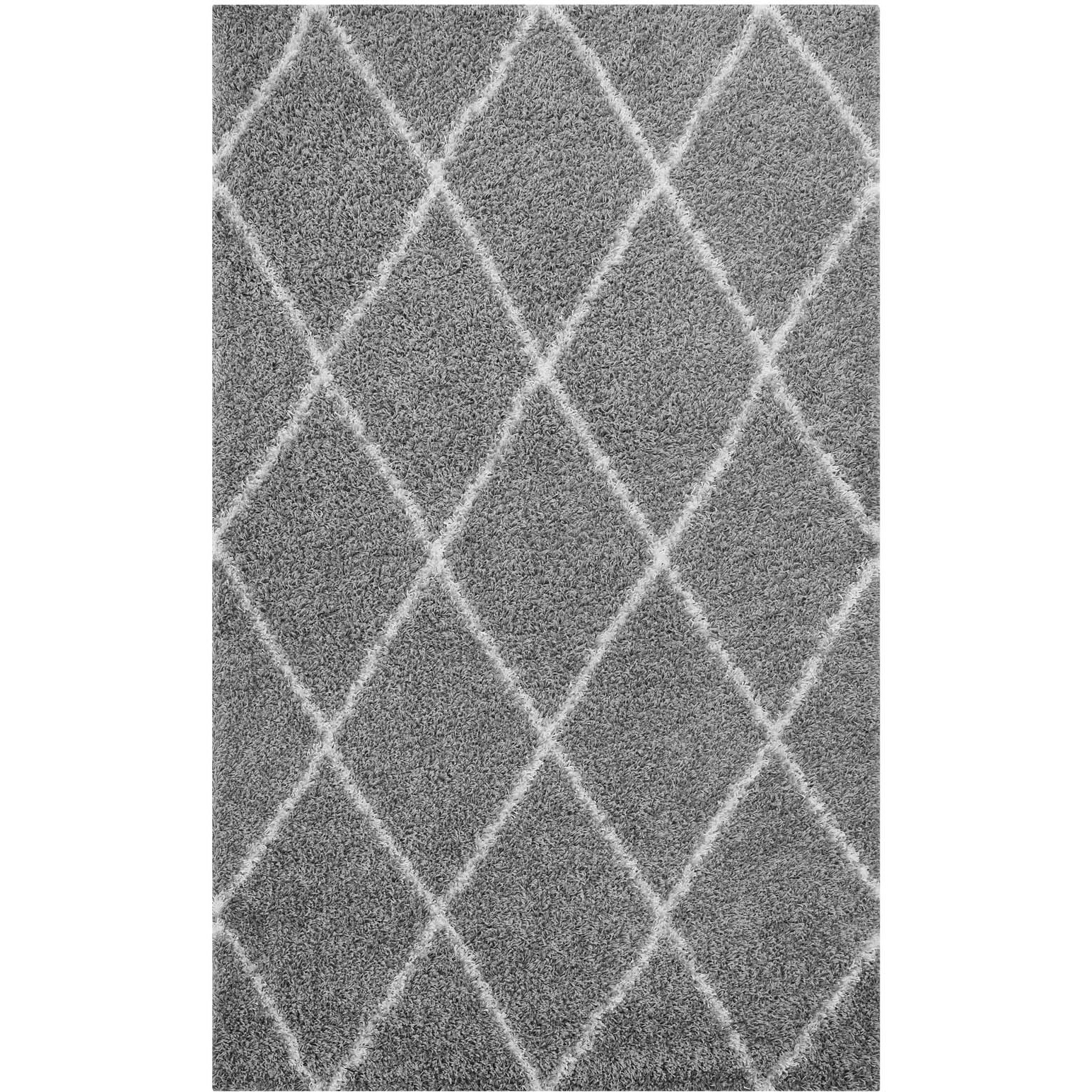 Toryn Diamond Lattice 5x8 Shag Area Rug - Gray and Ivory