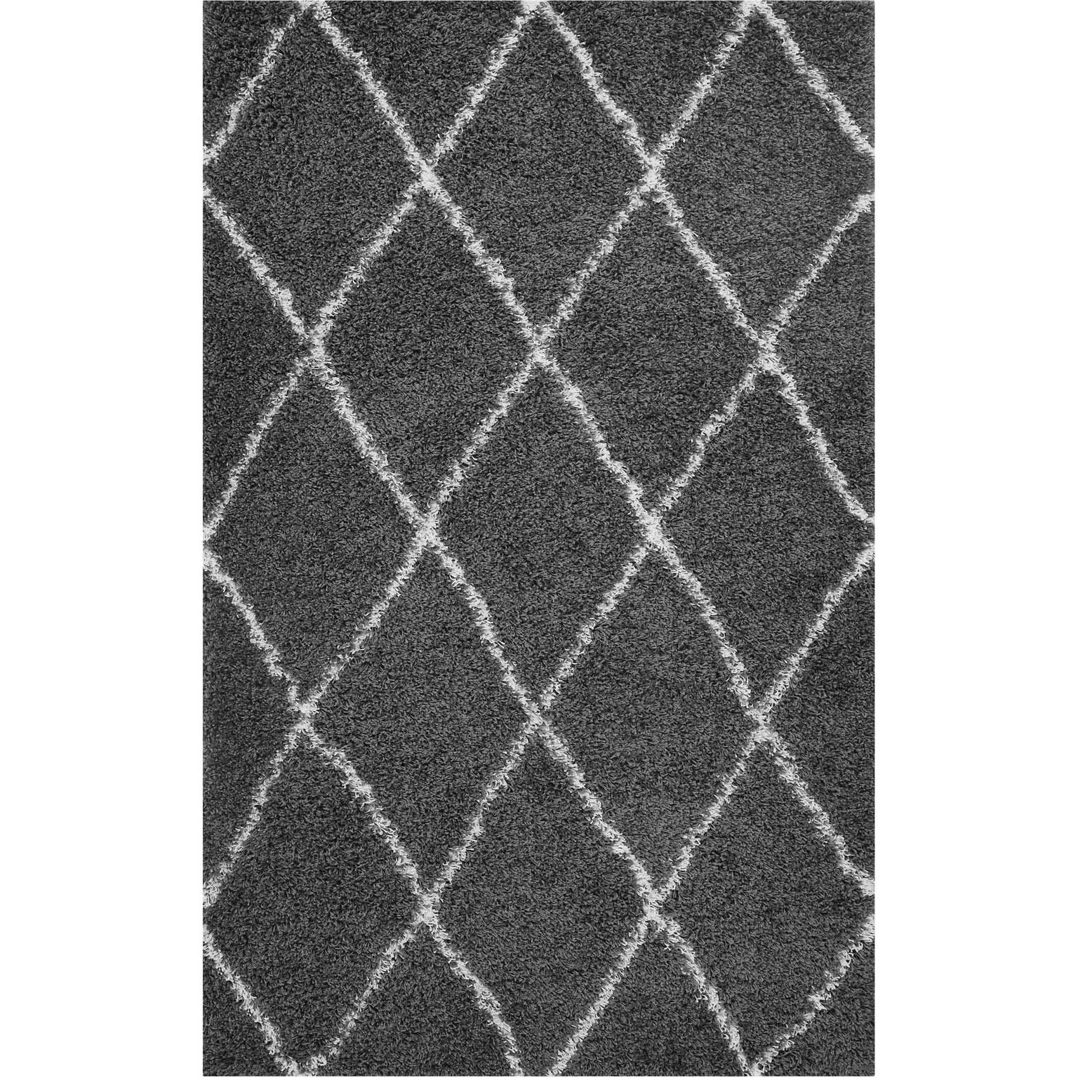 Toryn Diamond Lattice 5x8 Shag Area Rug - Dark Gray and Ivory