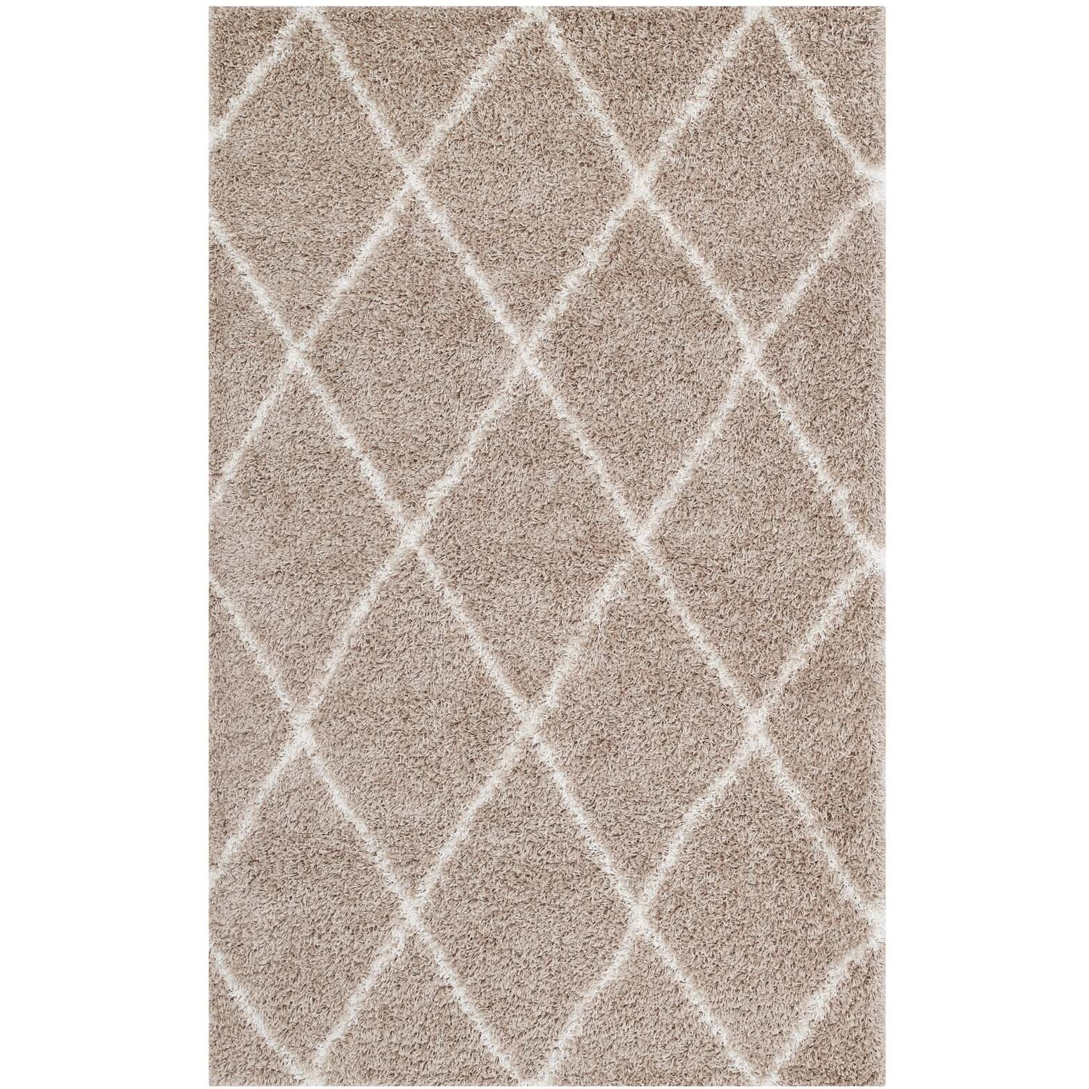 Toryn Diamond Lattice 5x8 Shag Area Rug - Beige and Ivory