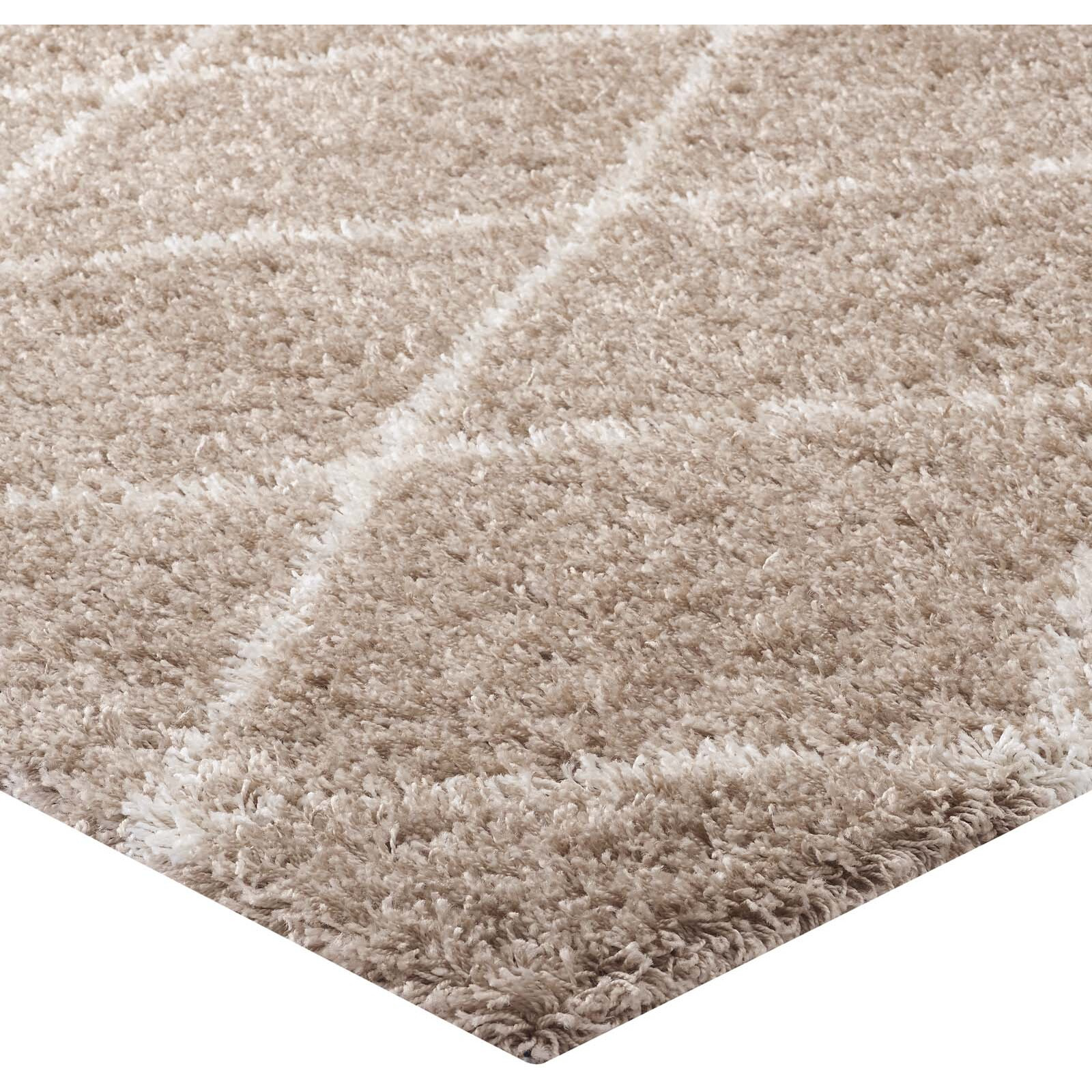 Toryn Diamond Lattice 5x8 Shag Area Rug - Beige and Ivory