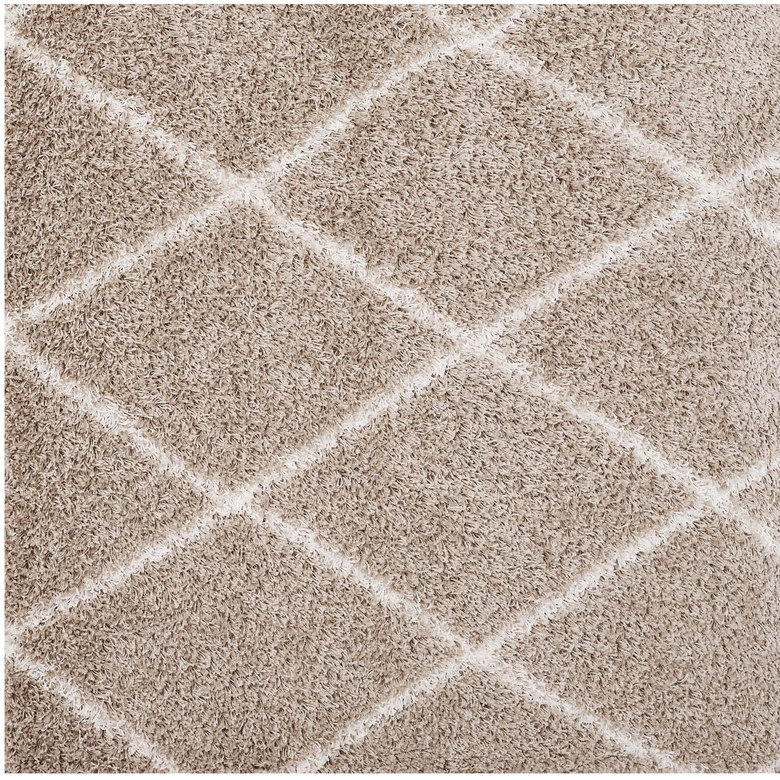 Toryn Diamond Lattice 5x8 Shag Area Rug - Beige and Ivory