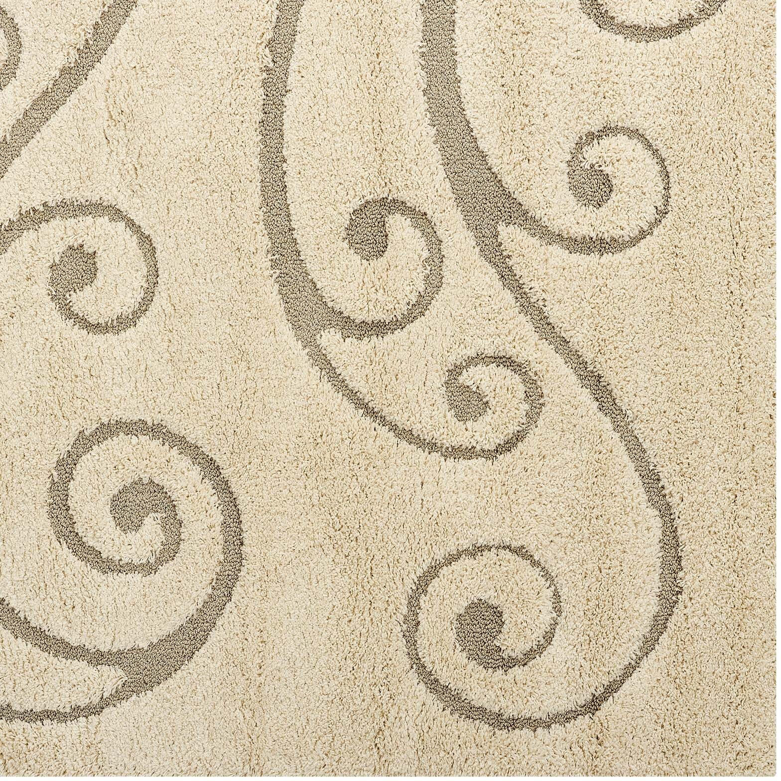 Jubilant Sprout Scrolling Vine 8x10 Shag Area Rug - Creame and Beige