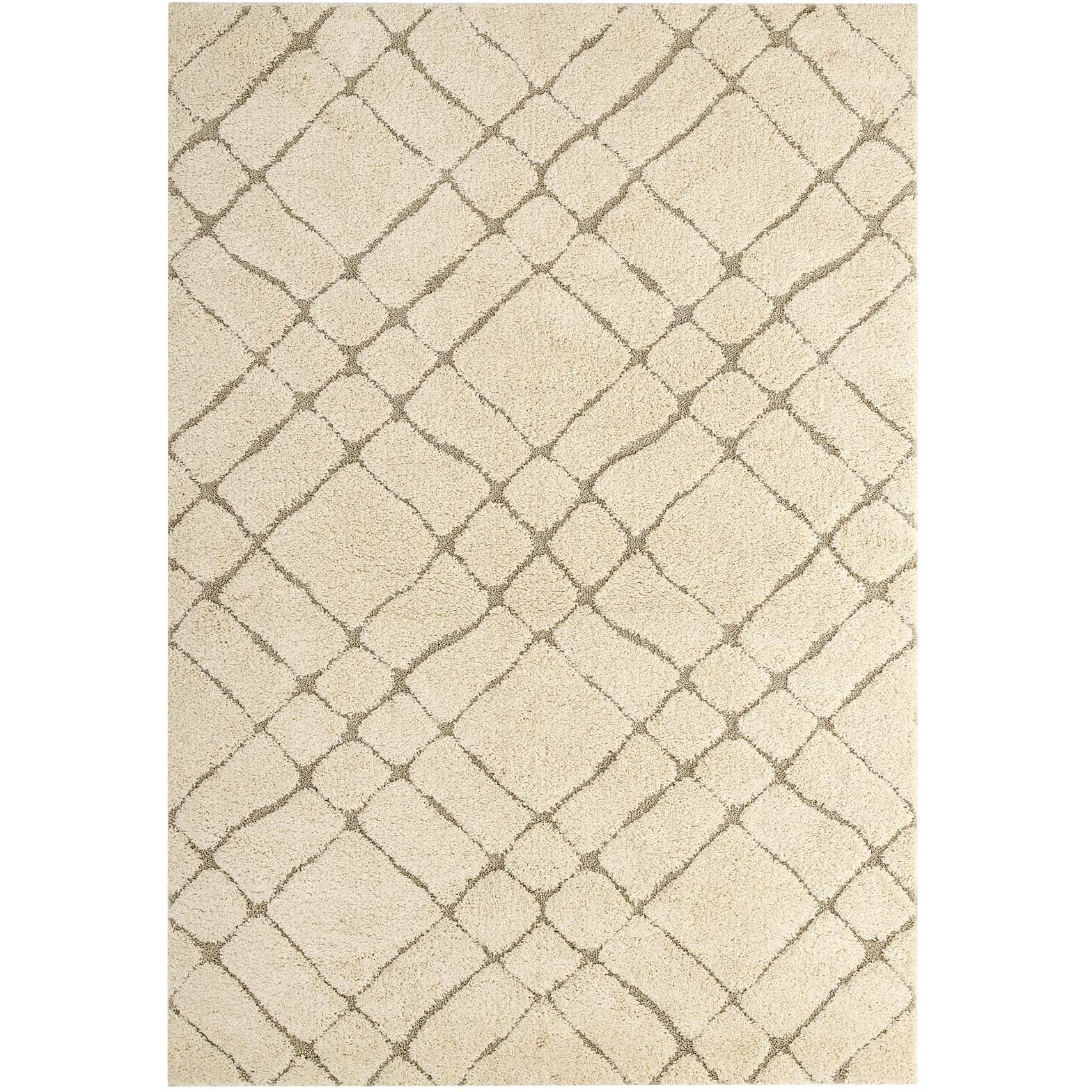 Jubilant Verona Abstract Geometric 5x8 Shag Area Rug - Creame and Beige